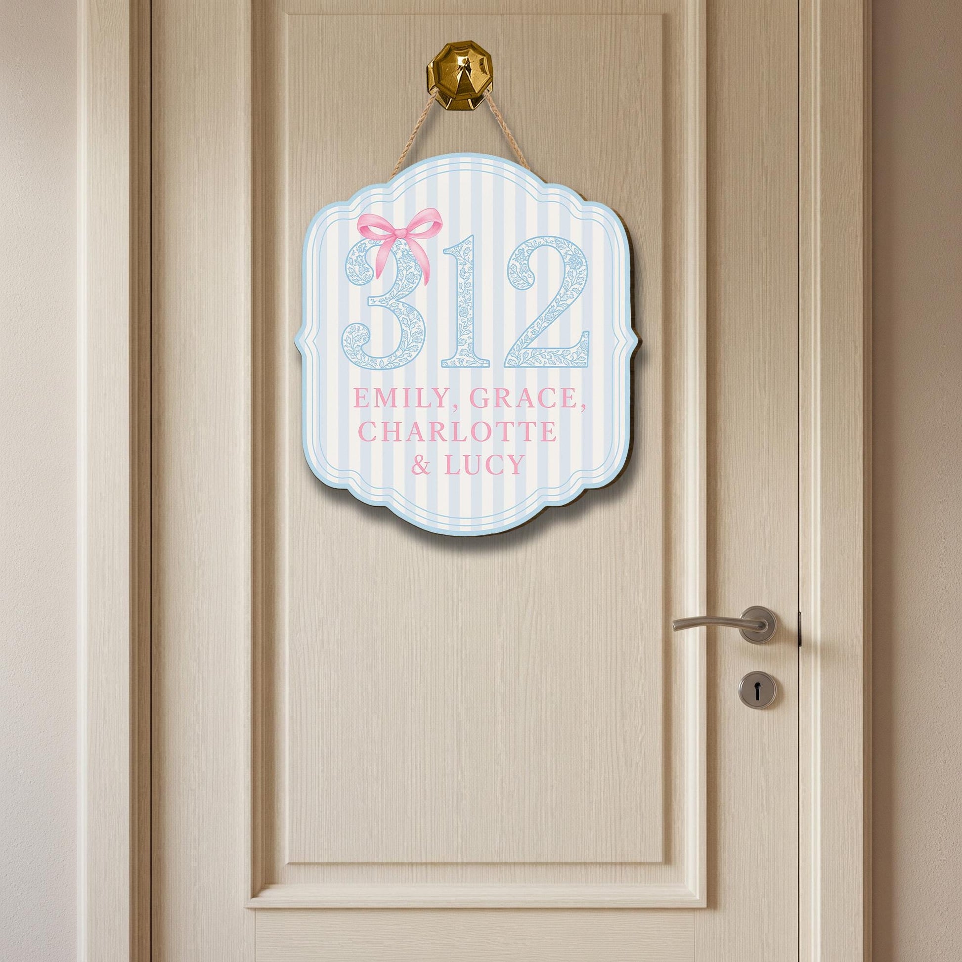 Custom Dorm Room Door Sign – Personalized Chinoiserie Room Number Plaque – Blue and Pink Roommate Name Sign – College Decor