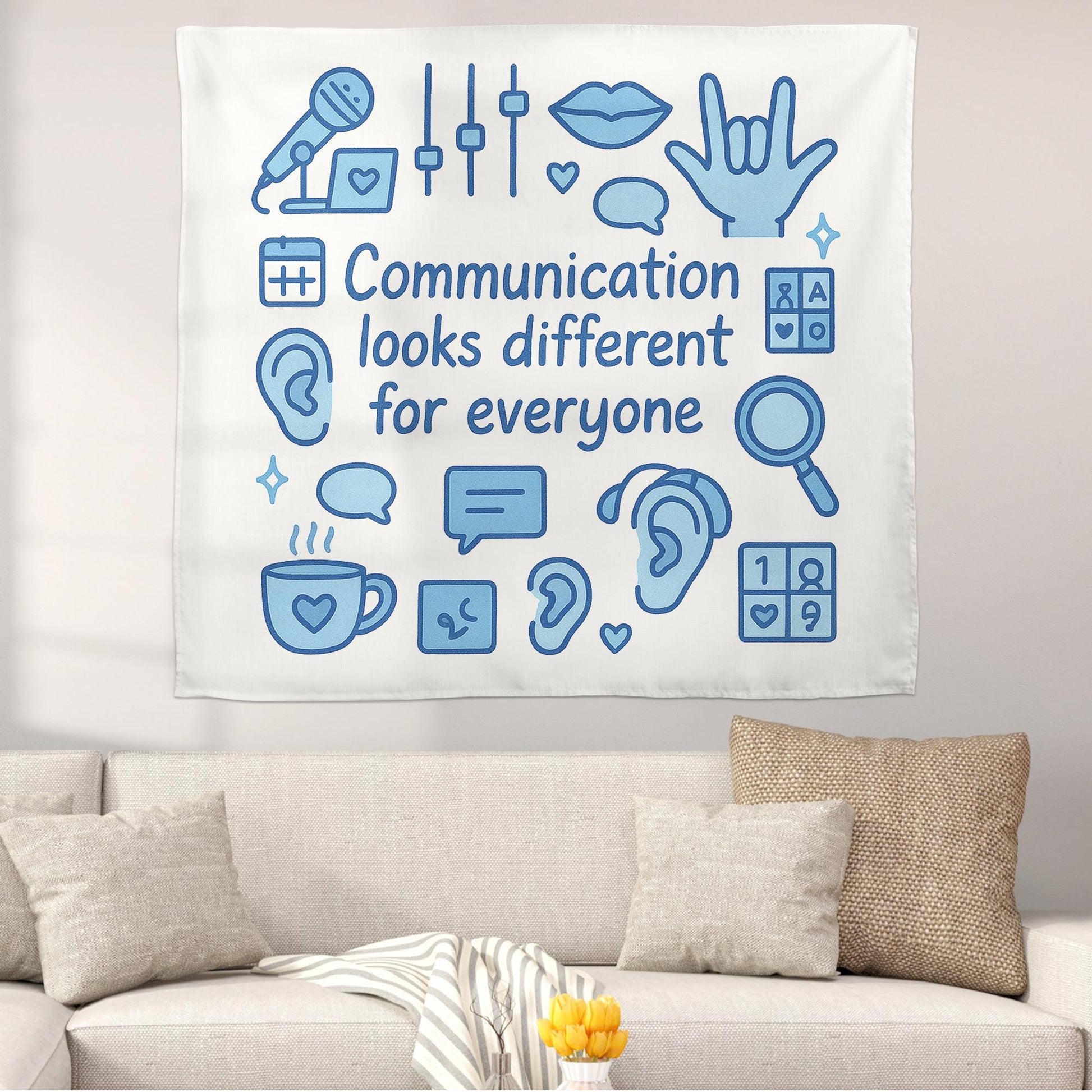 Communication Looks Different Tapestry, Speech Therapy Wall Hanging, SLP Office Classroom Decor, Inclusive Communication Art