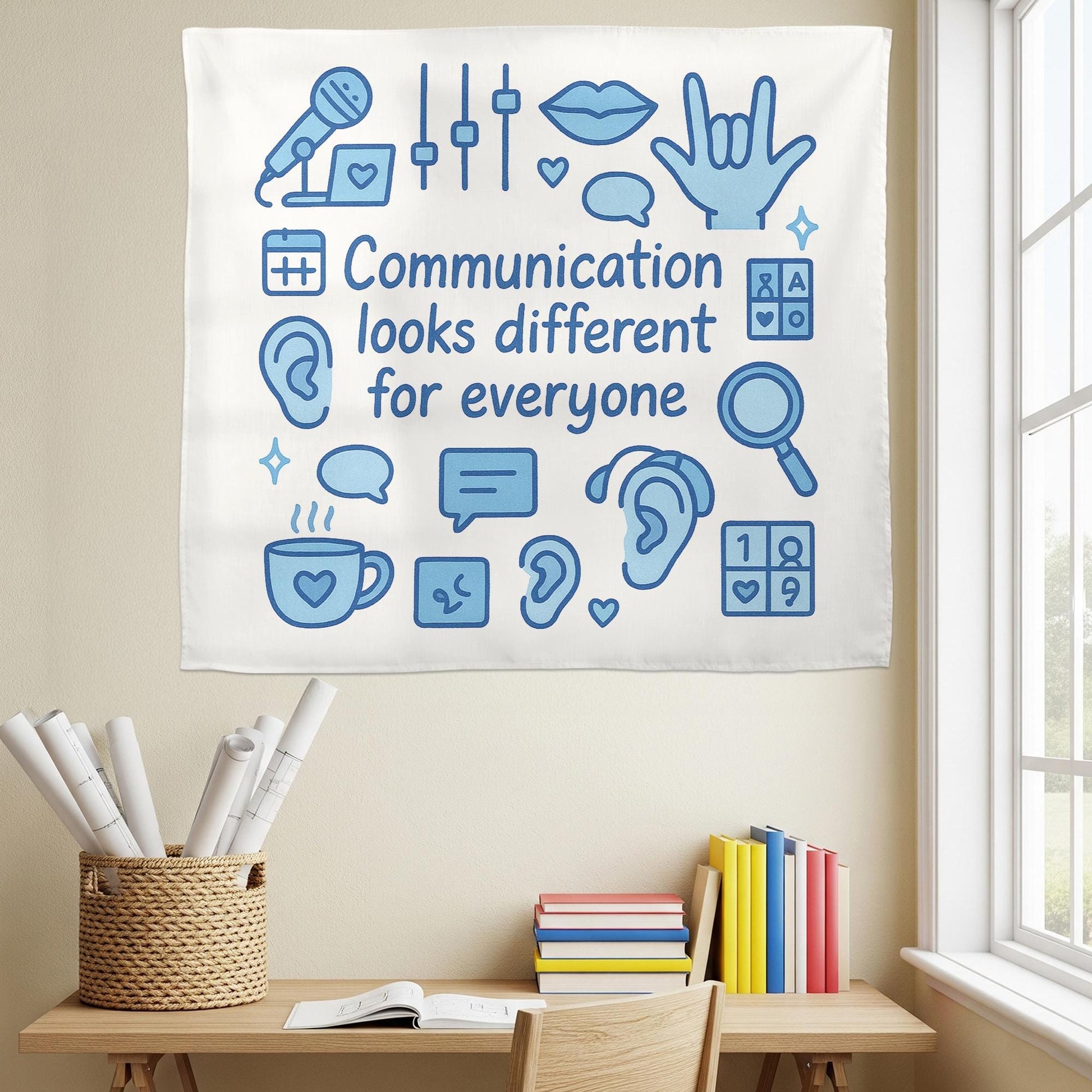 Communication Looks Different Tapestry, Speech Therapy Wall Hanging, SLP Office Classroom Decor, Inclusive Communication Art