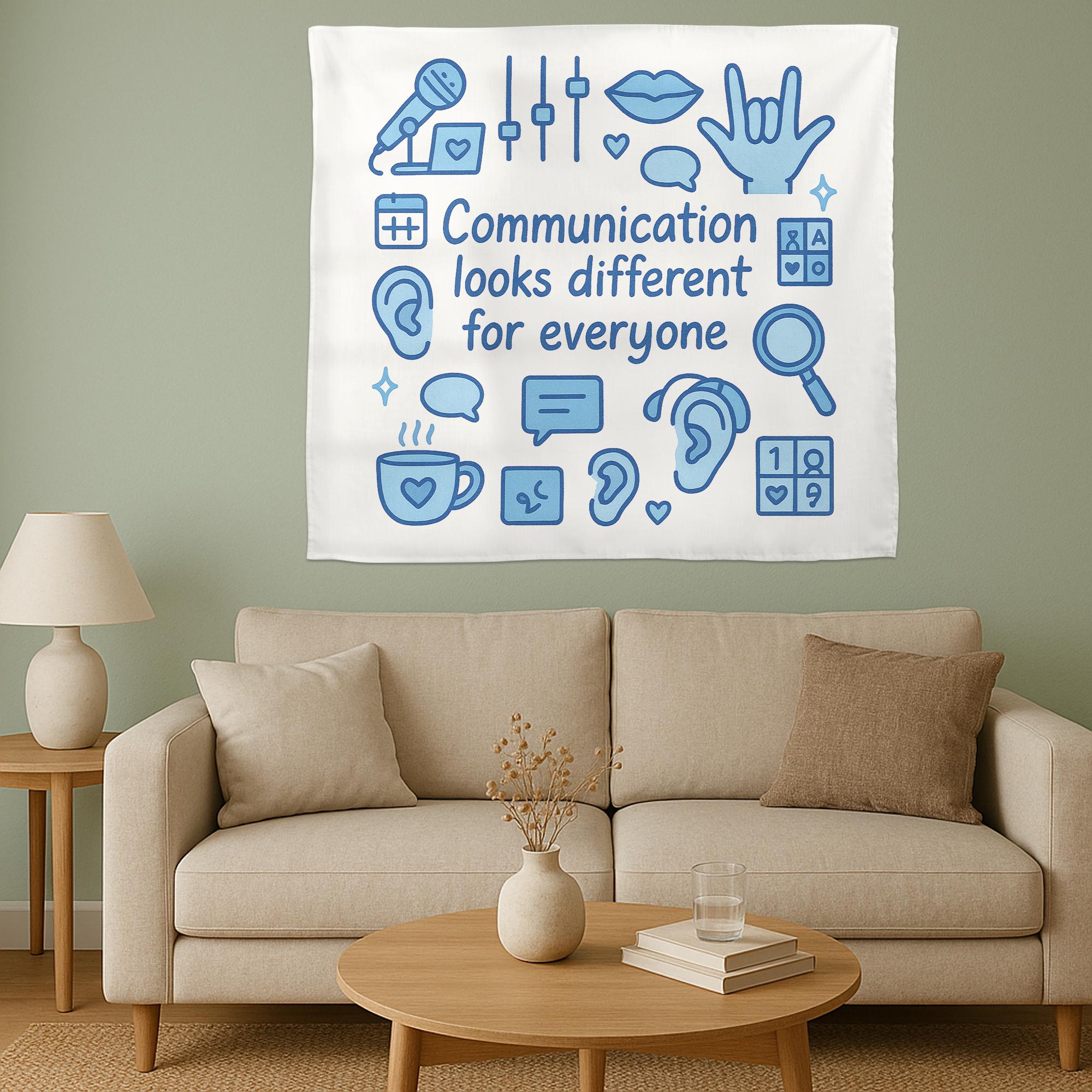 Communication Looks Different Tapestry, Speech Therapy Wall Hanging, SLP Office Classroom Decor, Inclusive Communication Art