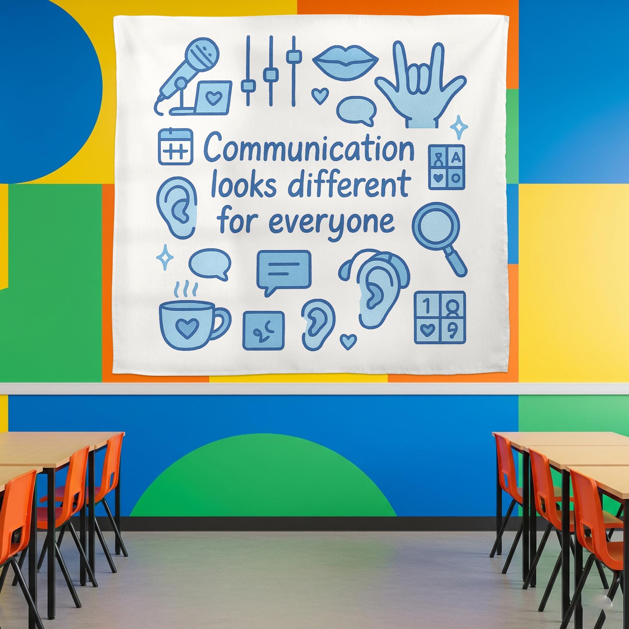 Communication Looks Different Tapestry, Speech Therapy Wall Hanging, SLP Office Classroom Decor, Inclusive Communication Art