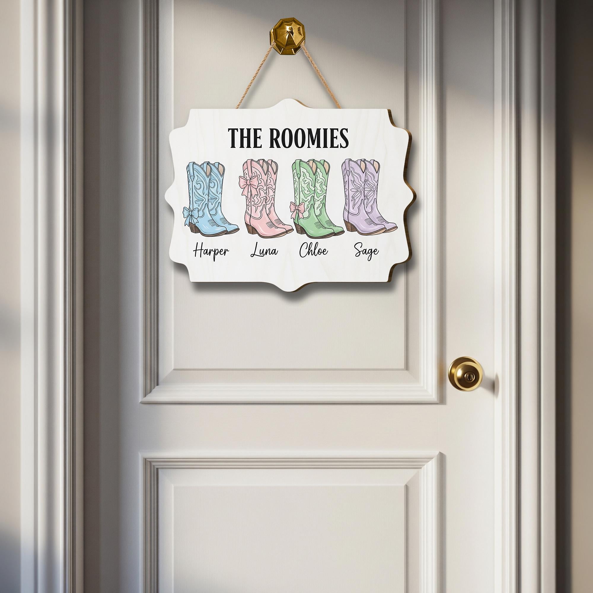 Cowgirl Roomies Sign, Custom Roomie Door Plaque, Dorm Room Door Hanger with Cowboy Boots, Personalized Room Decor