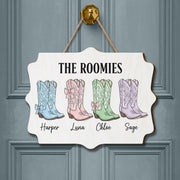 Cowgirl Roomies Sign, Custom Roomie Door Plaque, Dorm Room Door Hanger with Cowboy Boots, Personalized Room Decor