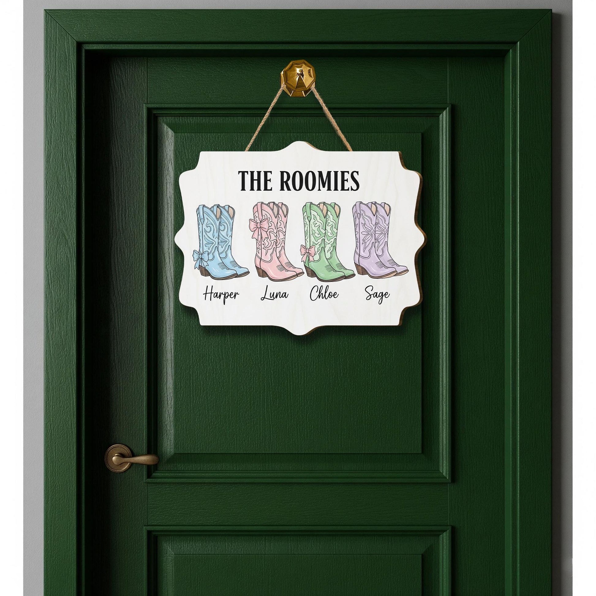 Cowgirl Roomies Sign, Custom Roomie Door Plaque, Dorm Room Door Hanger with Cowboy Boots, Personalized Room Decor