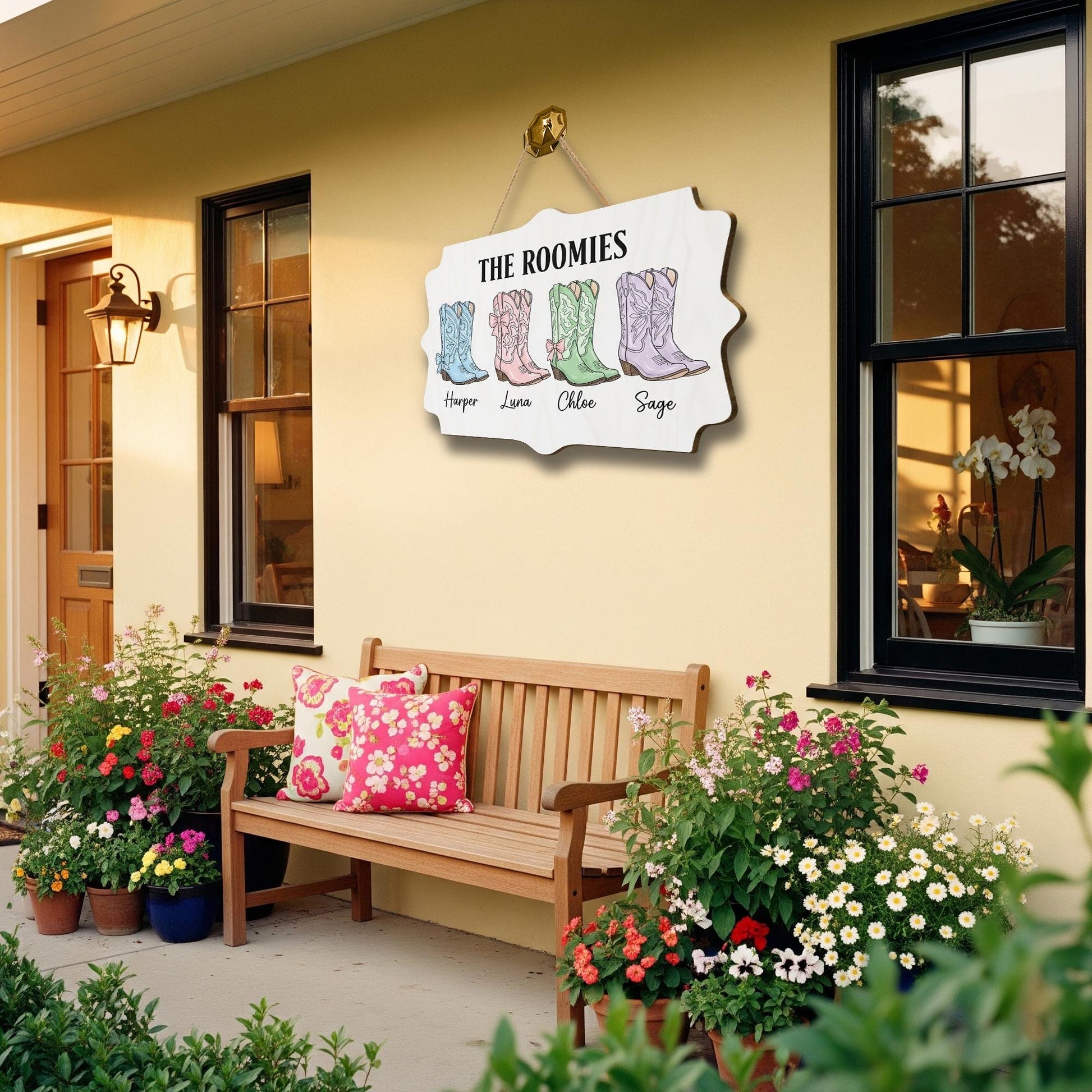 Cowgirl Roomies Sign, Custom Roomie Door Plaque, Dorm Room Door Hanger with Cowboy Boots, Personalized Room Decor