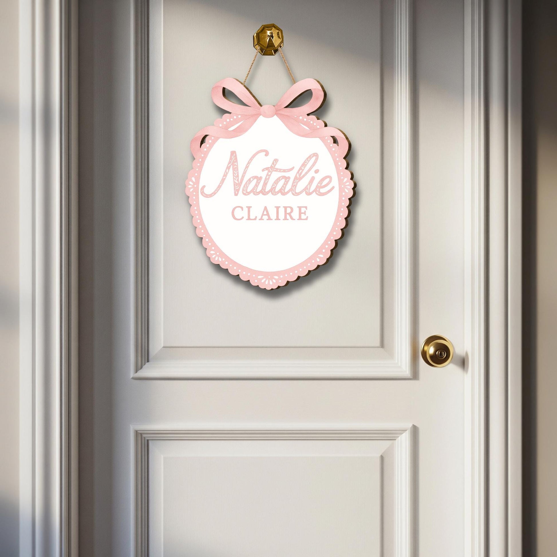 Personalized Baby Door Sign – Custom Chinoiserie Name Plaque with Bow – Newborn Nursery Decor or Hospital Door Hanger