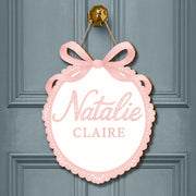 Personalized Baby Door Sign – Custom Chinoiserie Name Plaque with Bow – Newborn Nursery Decor or Hospital Door Hanger