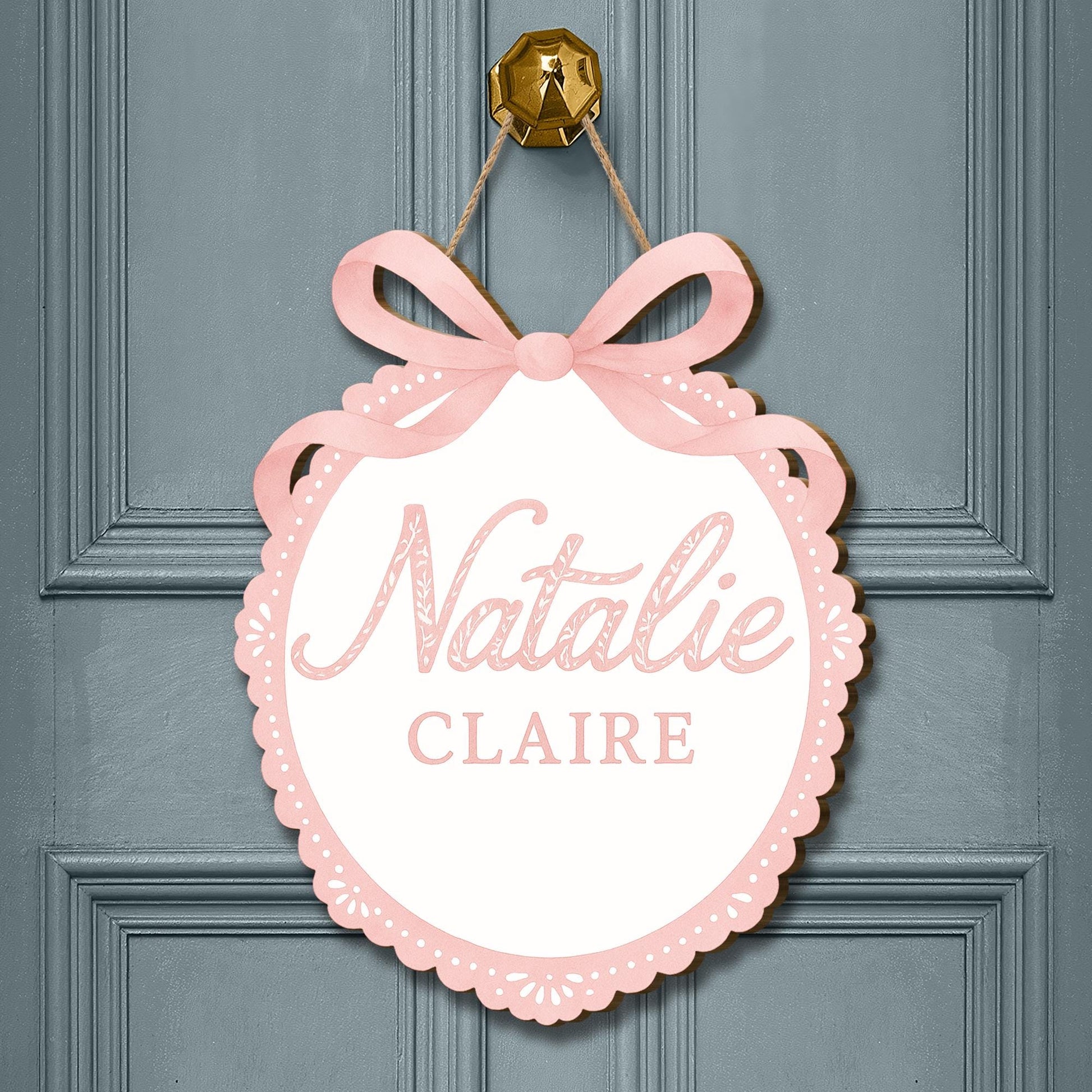 Personalized Baby Door Sign – Custom Chinoiserie Name Plaque with Bow – Newborn Nursery Decor or Hospital Door Hanger
