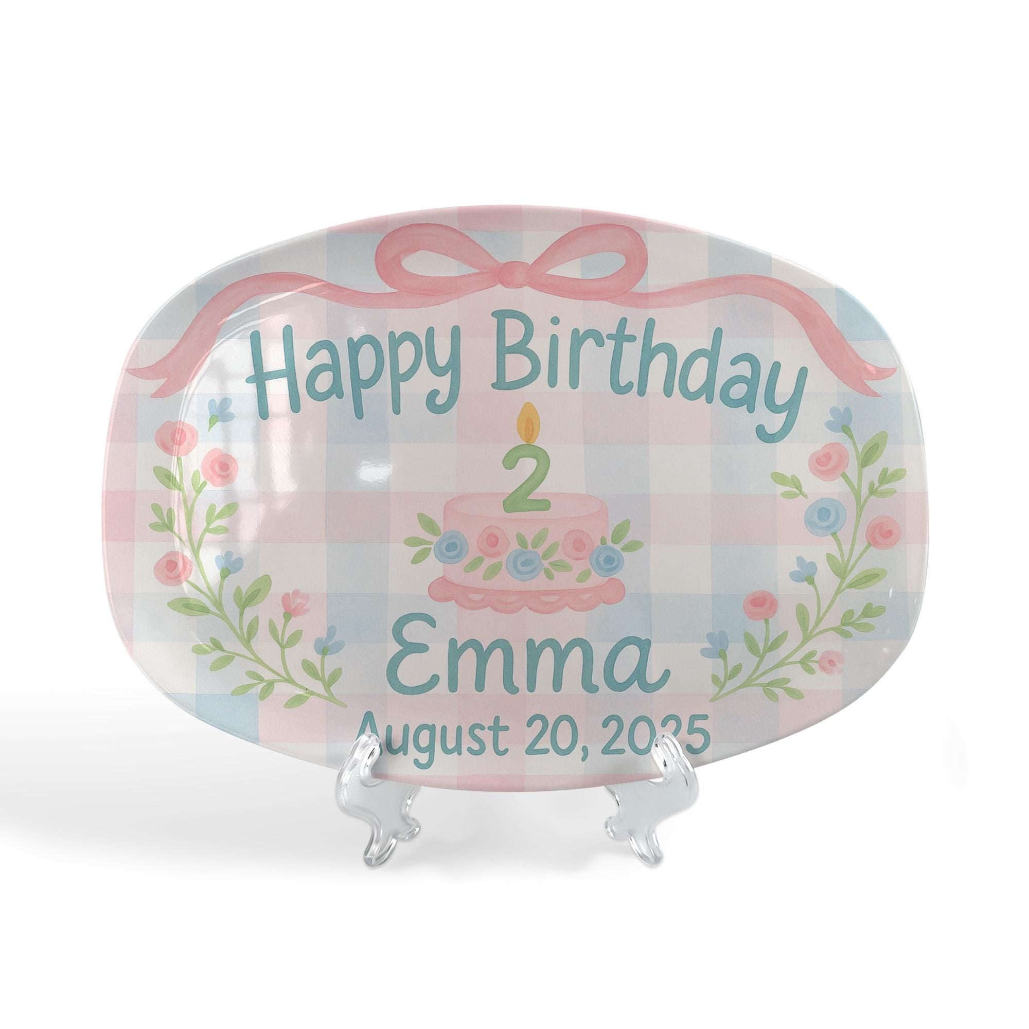 Custom Birthday Platter – Personalized Kids Name & Date Plate with Cake and Florals – Keepsake Gift for Toddler Birthday - DECOR only