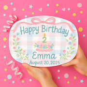 Custom Birthday Platter – Personalized Kids Name & Date Plate with Cake and Florals – Keepsake Gift for Toddler Birthday - DECOR only