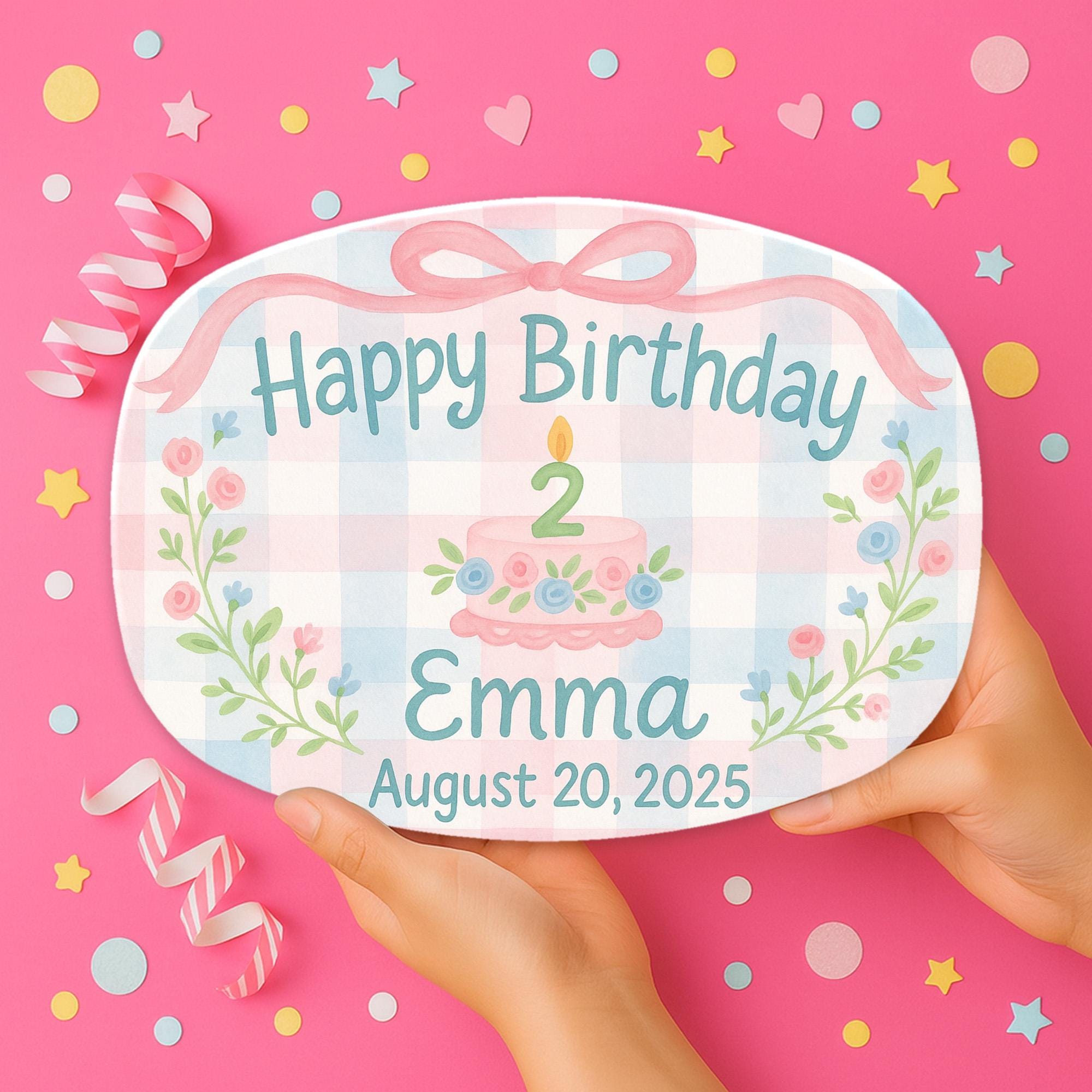 Custom Birthday Platter – Personalized Kids Name & Date Plate with Cake and Florals – Keepsake Gift for Toddler Birthday - DECOR only