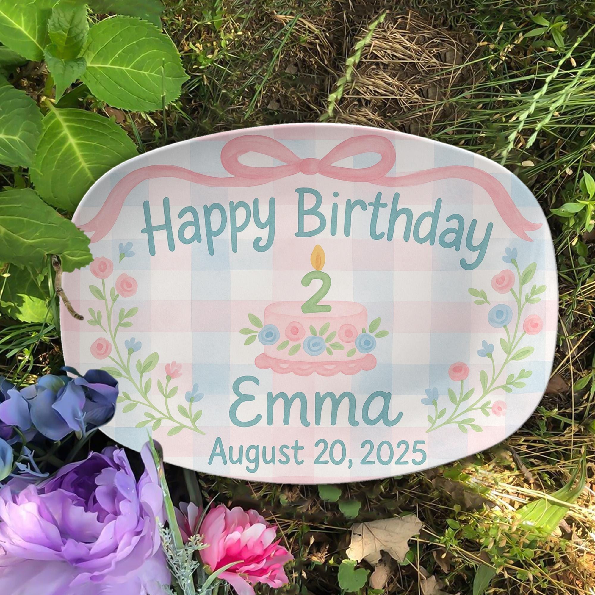 Custom Birthday Platter – Personalized Kids Name & Date Plate with Cake and Florals – Keepsake Gift for Toddler Birthday - DECOR only