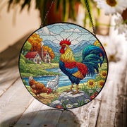 Colorful Rooster Faux Glass Suncatcher – Country Farmhouse Acrylic Window Hanging, Rustic Kitchen Decor Gift