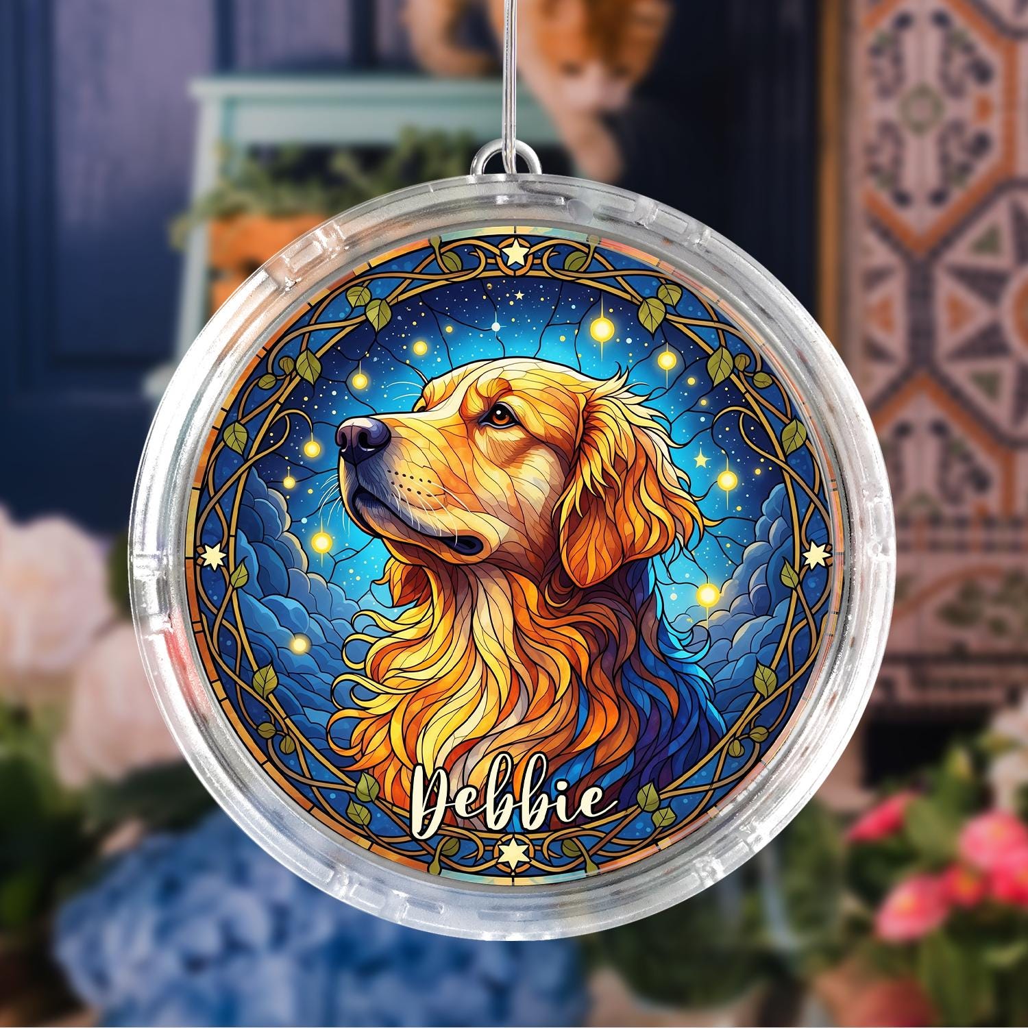 Custom Dog LED Hanging Light – Personalized Pet Portrait Ornament with Name, Glowing Dog Lover Gift, Unique Pet Memorial Decor, Pet Lover