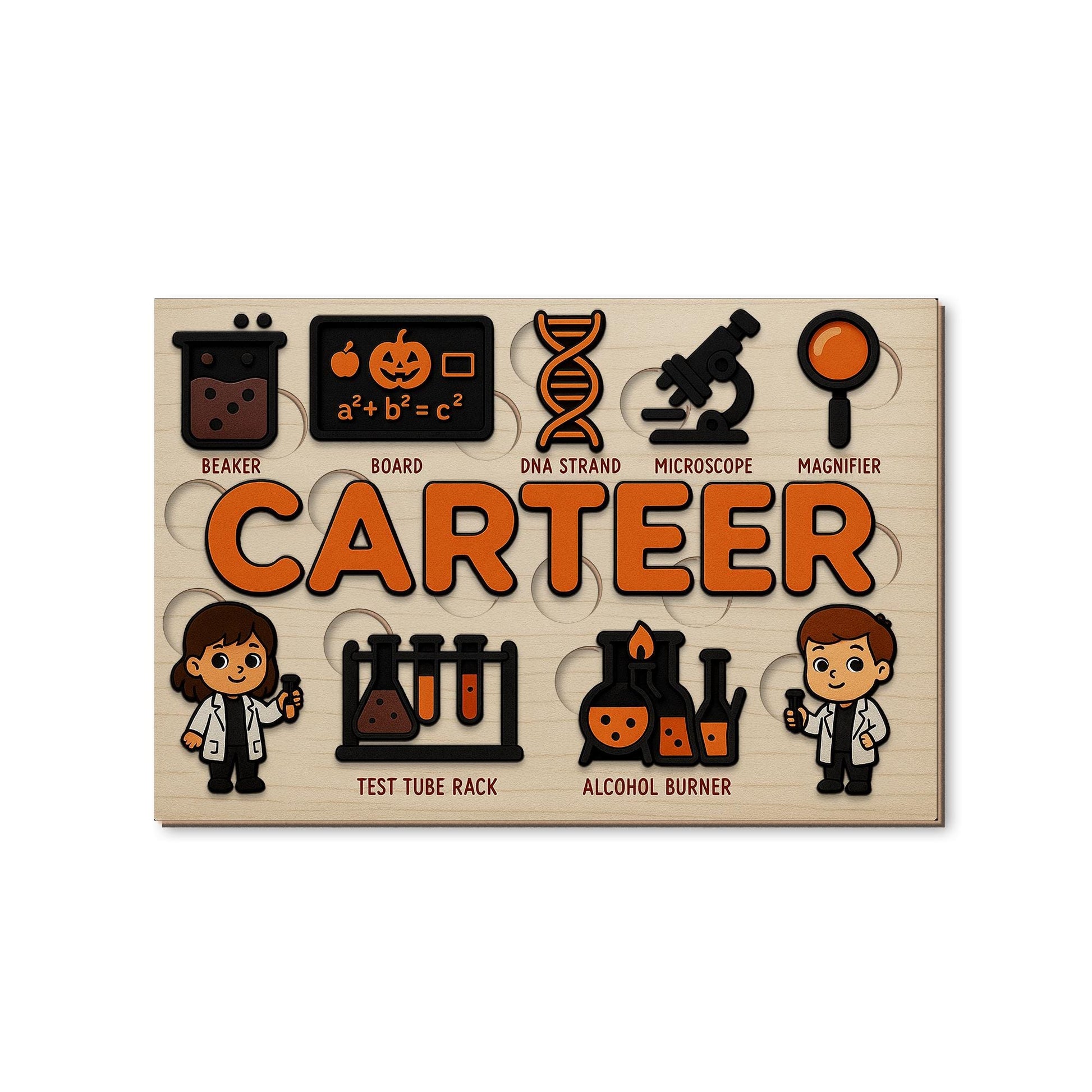 Personalized Science Wooden Puzzle, Custom Name Toddler Puzzle Toy, Montessori Educational Gift, STEM Learning Lab Puzzle for Kids