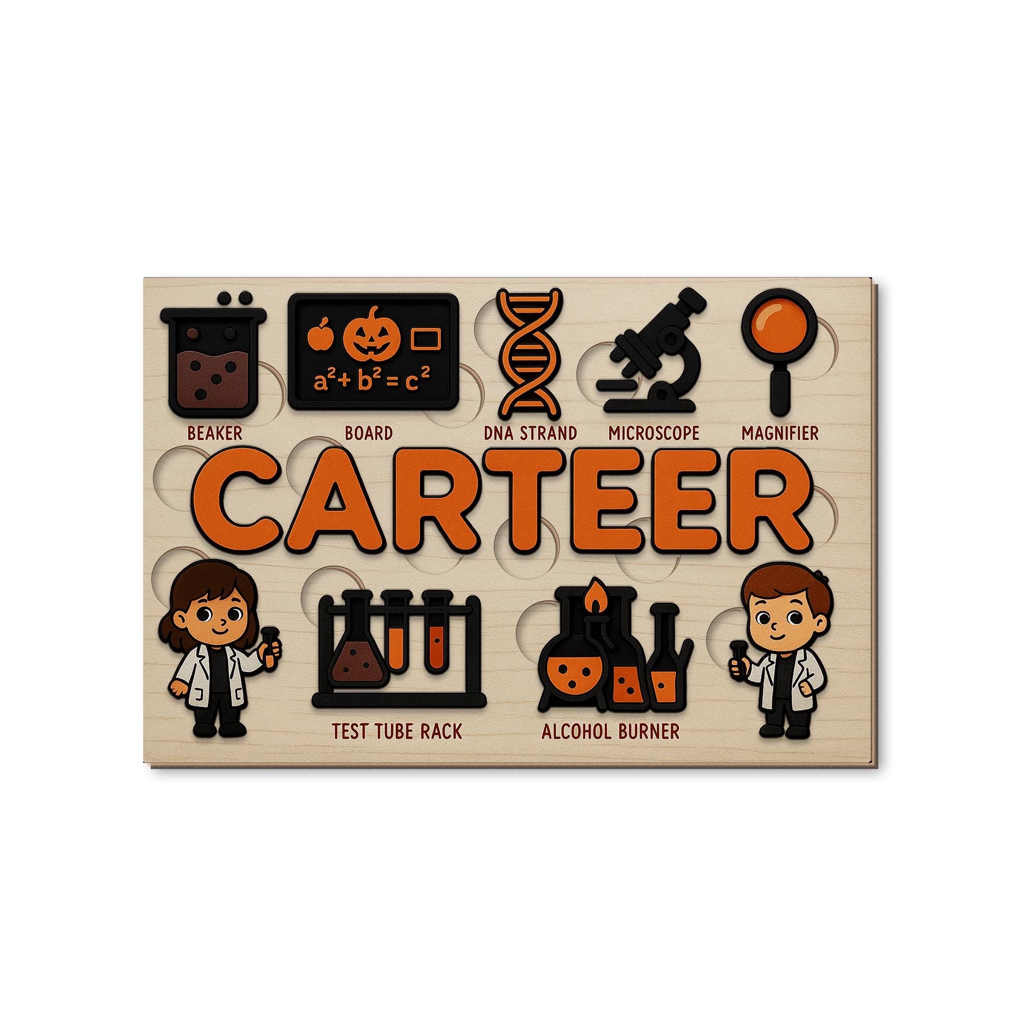 Personalized Science Wooden Puzzle, Custom Name Toddler Puzzle Toy, Montessori Educational Gift, STEM Learning Lab Puzzle for Kids