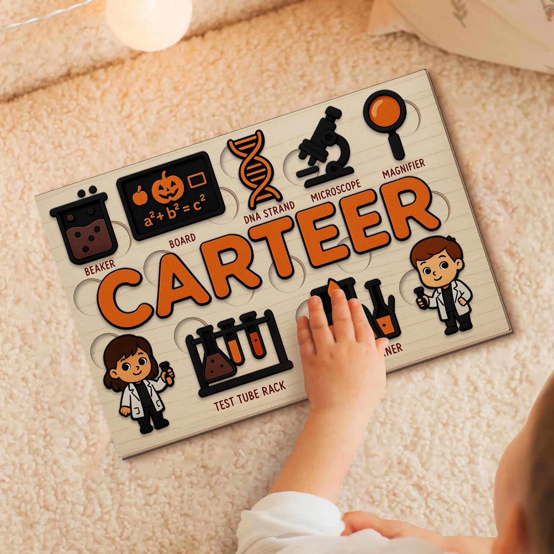 Personalized Science Wooden Puzzle, Custom Name Toddler Puzzle Toy, Montessori Educational Gift, STEM Learning Lab Puzzle for Kids