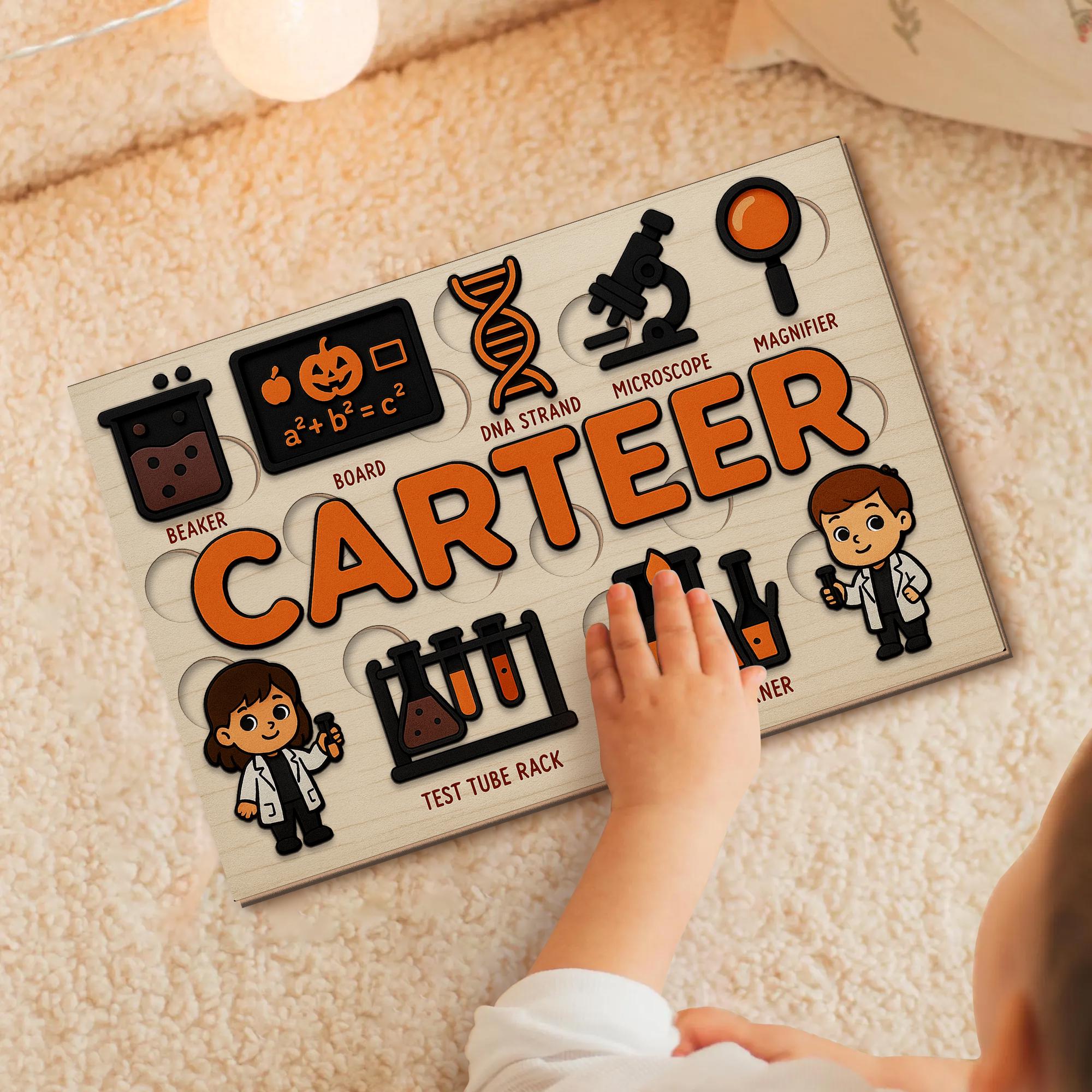 Personalized Science Wooden Puzzle, Custom Name Toddler Puzzle Toy, Montessori Educational Gift, STEM Learning Lab Puzzle for Kids