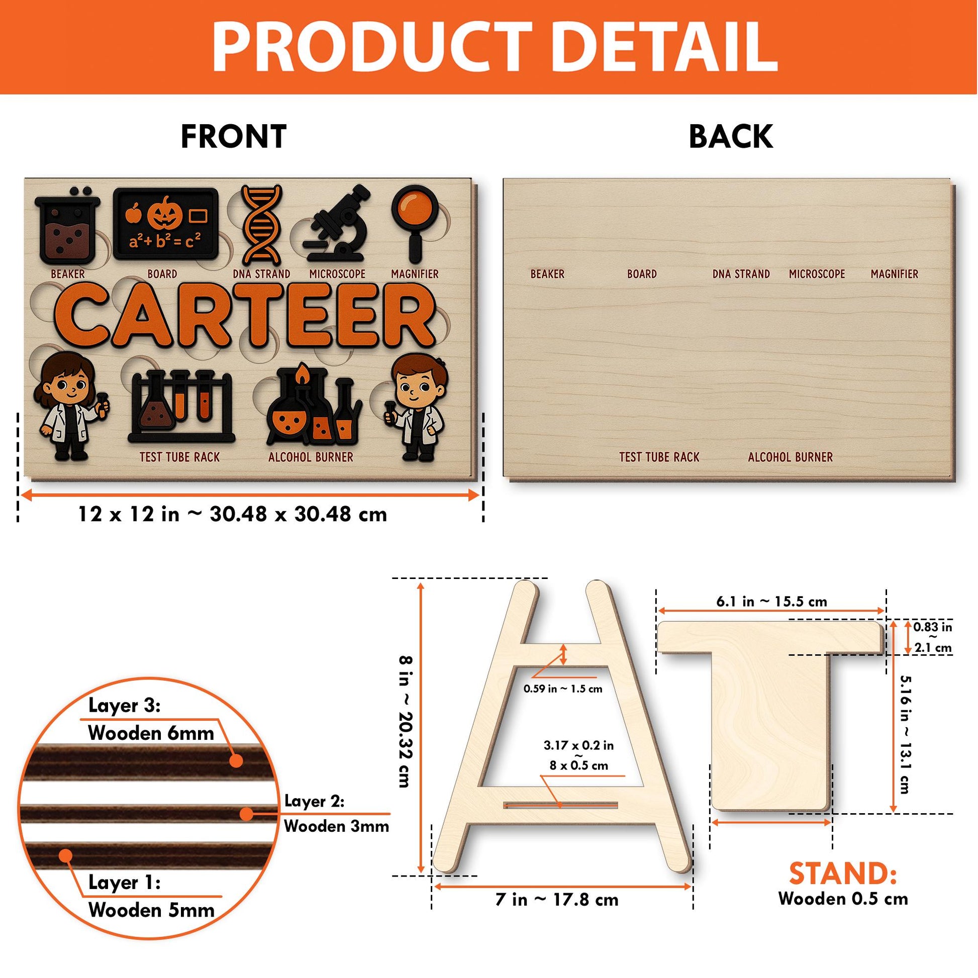 Personalized Science Wooden Puzzle, Custom Name Toddler Puzzle Toy, Montessori Educational Gift, STEM Learning Lab Puzzle for Kids