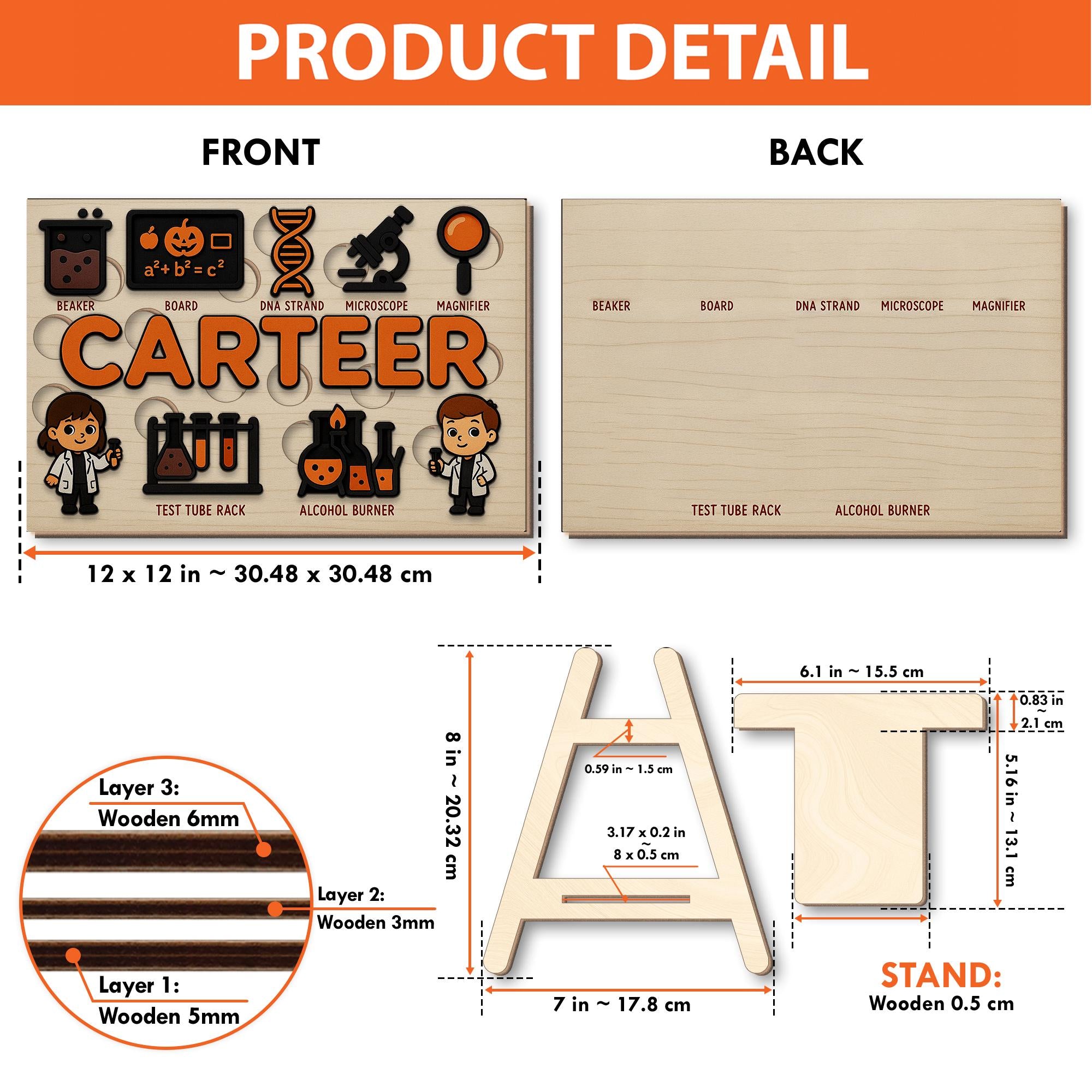 Personalized Science Wooden Puzzle, Custom Name Toddler Puzzle Toy, Montessori Educational Gift, STEM Learning Lab Puzzle for Kids