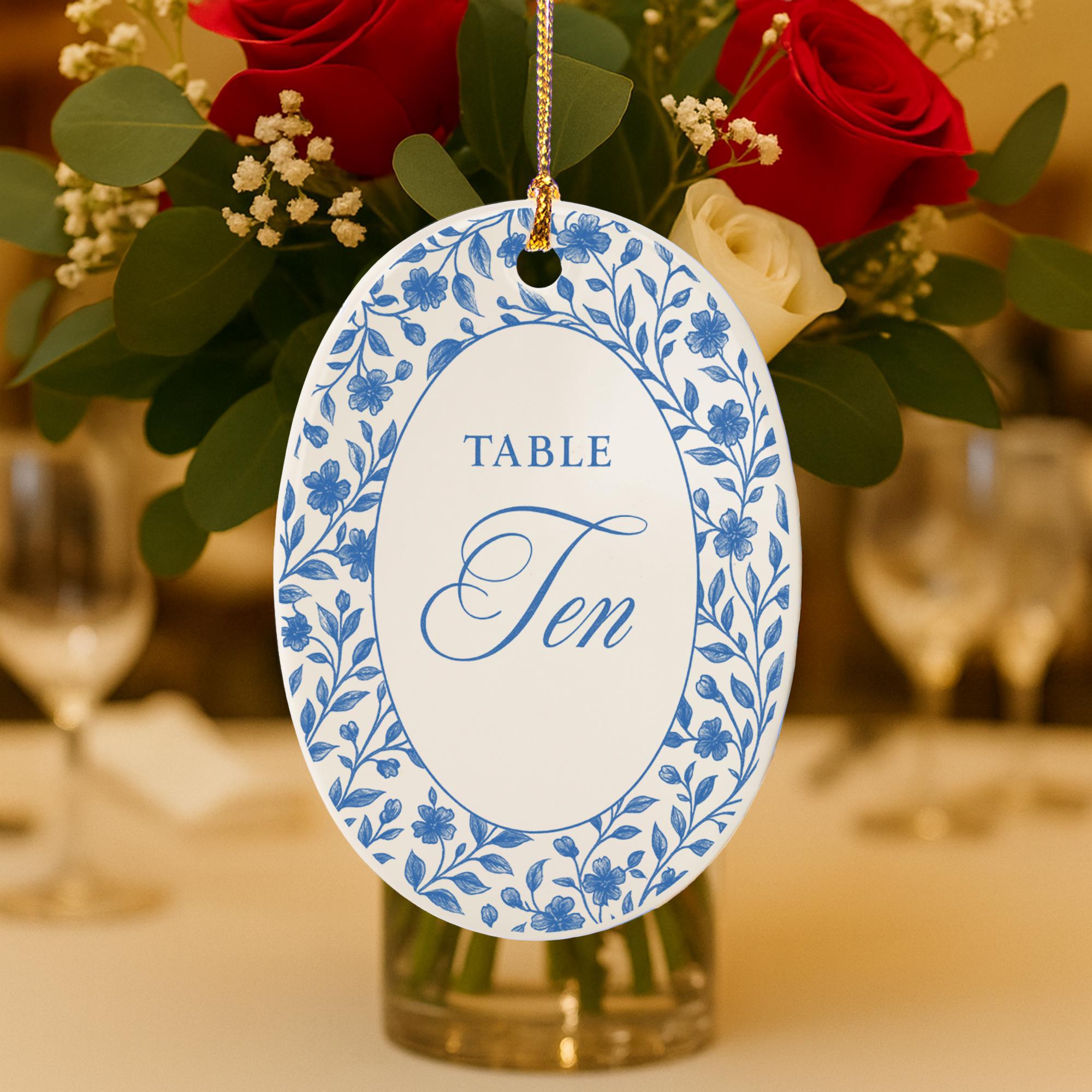 Custom Chinoiserie Wedding Table Numbers Ceramic ornament| Blue and White Party Decor | Elegant Reception Centerpiece decor