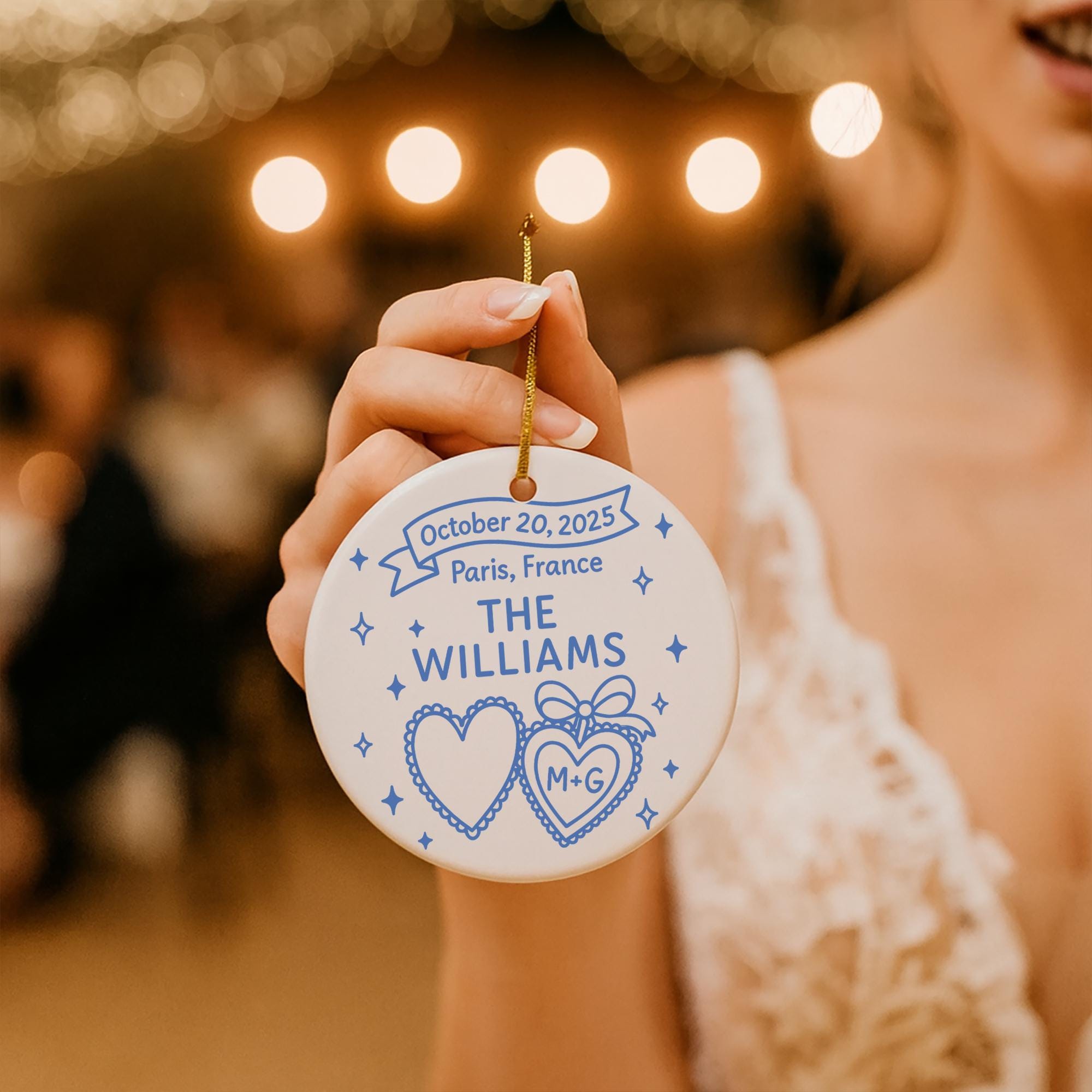 Custom Ceramic Wedding Ornament | Personalized Couple Keepsake Gift | Newlywed gift for couple