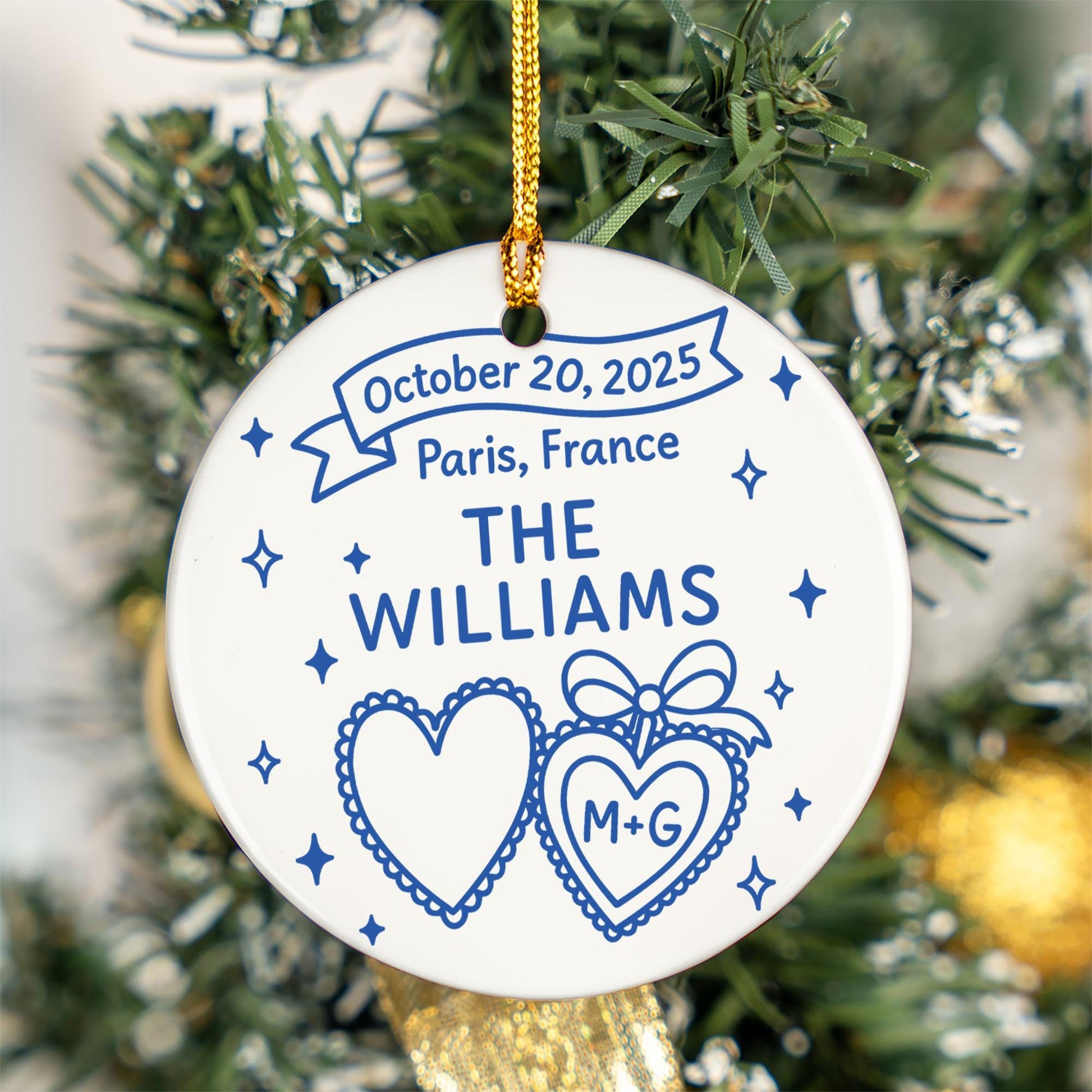 Custom Ceramic Wedding Ornament | Personalized Couple Keepsake Gift | Newlywed gift for couple