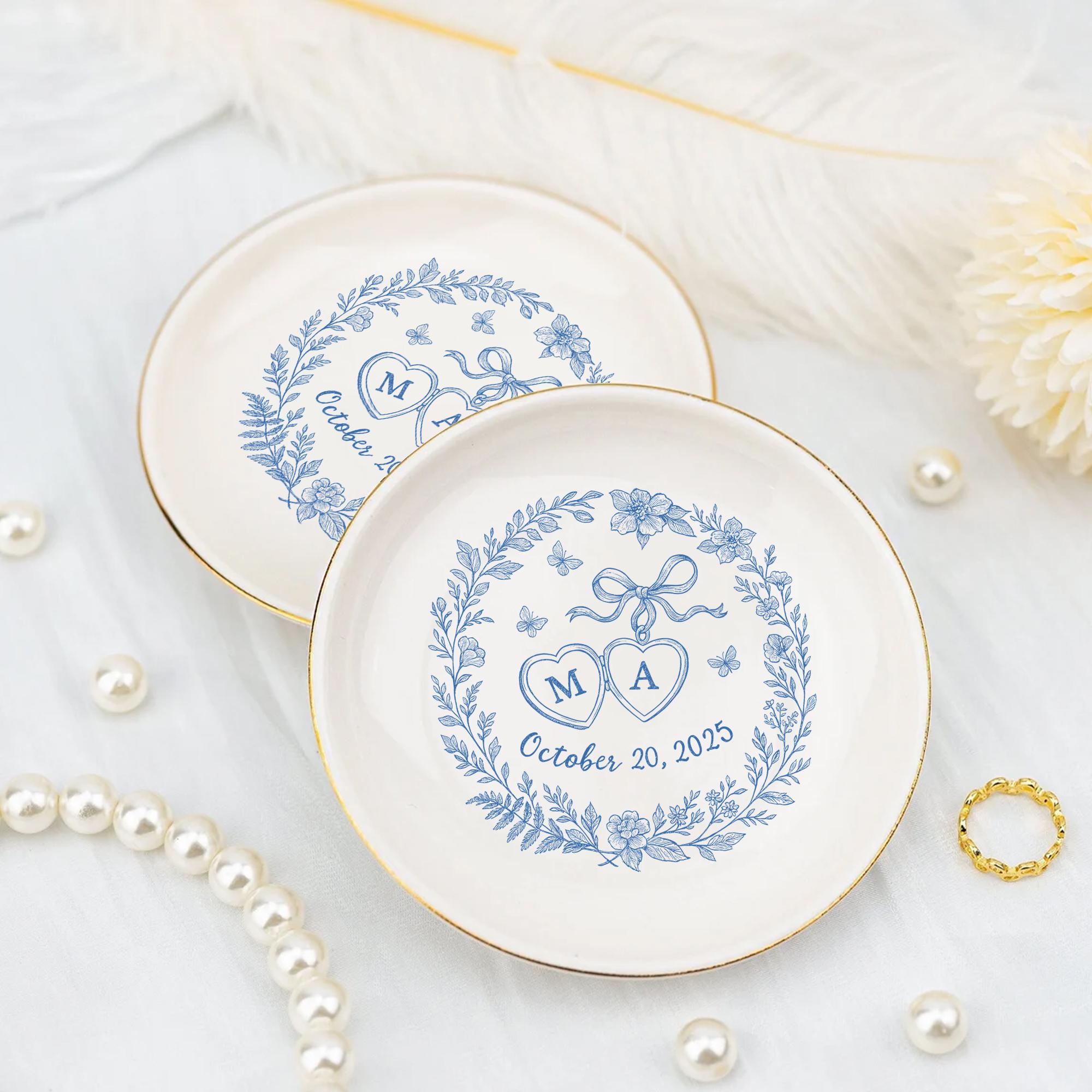 Custom Chinoiserie Jewelry Tray, Personalized Ring Dish decor, Wedding Gift for Couple, Monogram Dish, Bridal Shower Keepsake