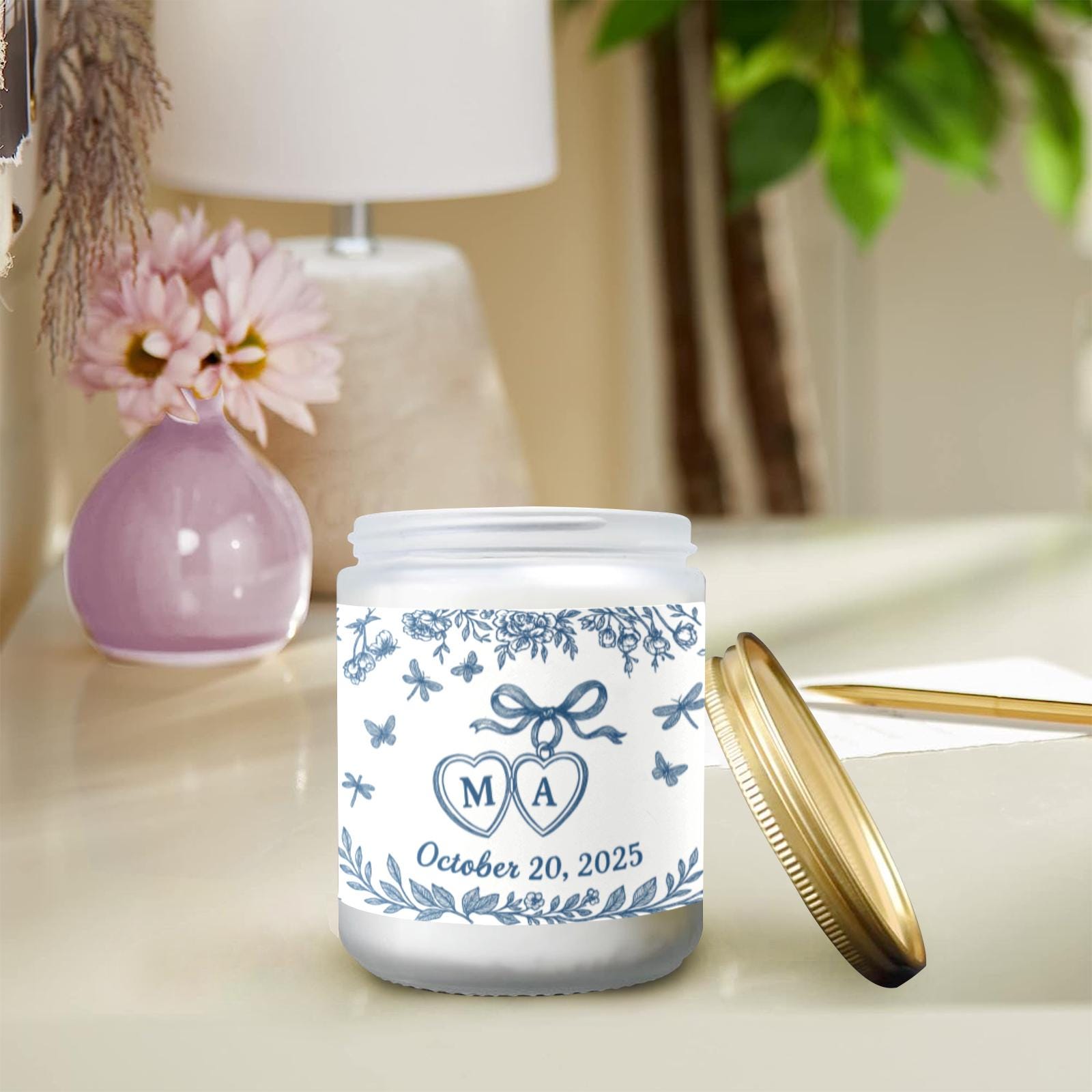 Custom Chinoiserie Candle, Personalized Scented Wedding Gift, Monogram Soy Candle, Couple Keepsake, Bridal Shower Favor
