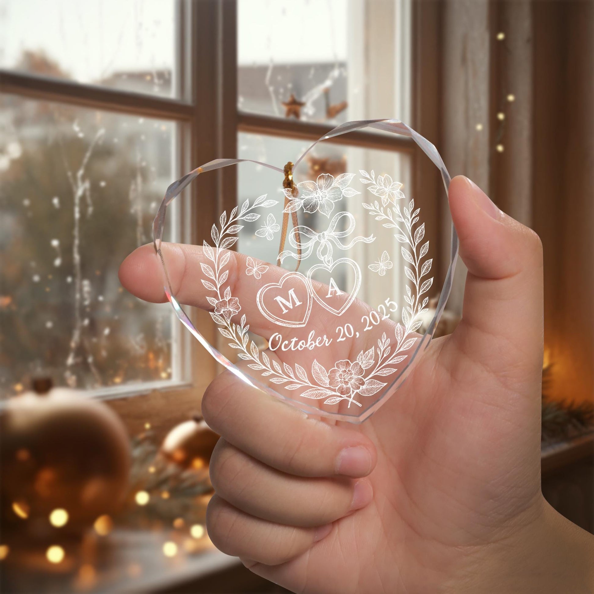 Custom Chinoiserie Glass Ornament, Personalized Wedding Keepsake, Monogram Christmas Ornament, Newlywed Gift, Elegant Holiday Decoration