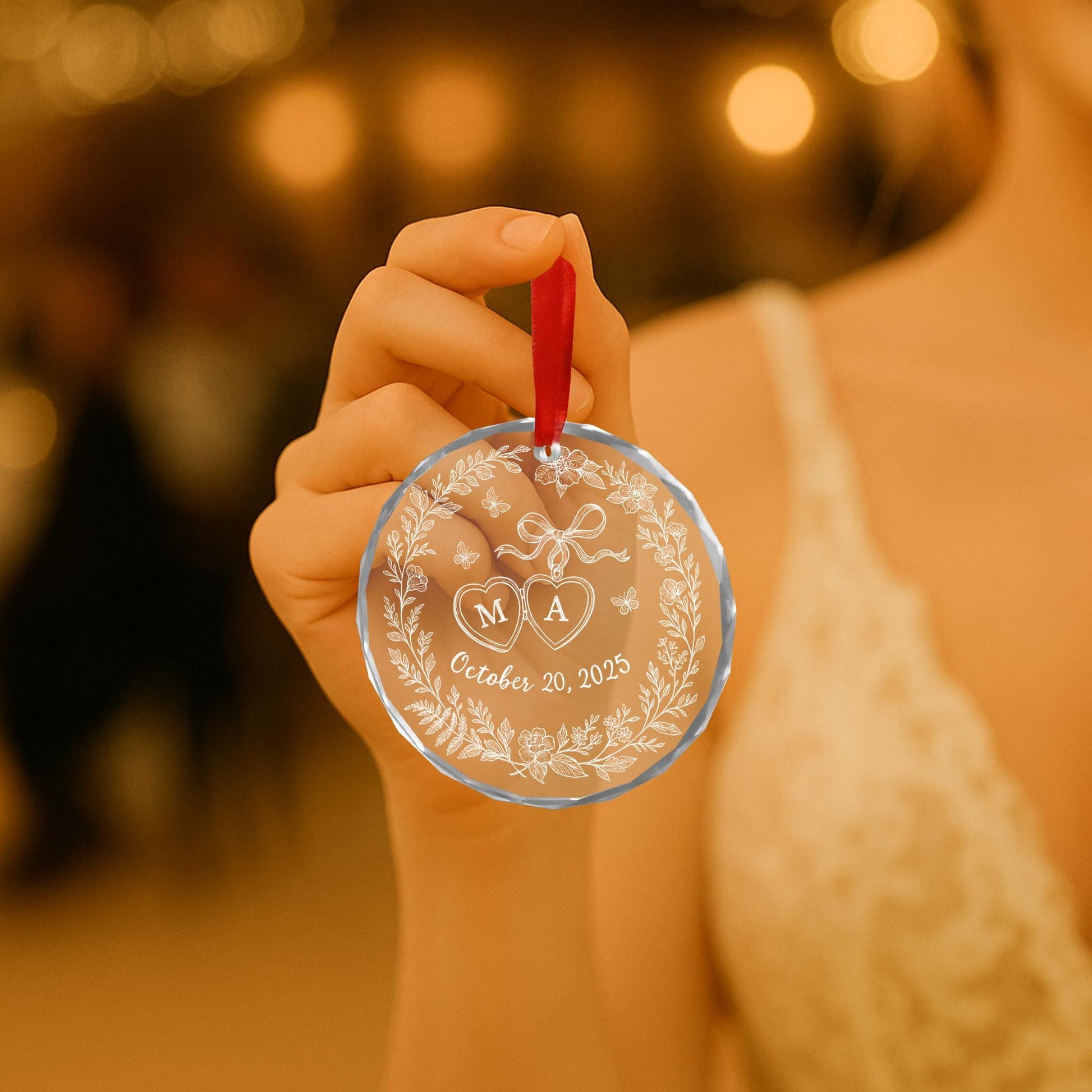 Custom Chinoiserie Glass Ornament: Personalized Wedding Keepsake