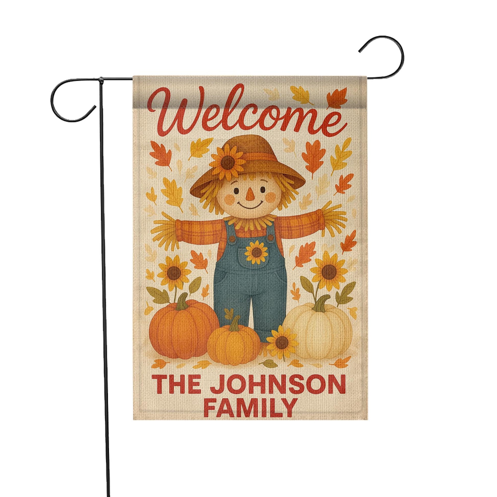 Personalized Scarecrow Garden Flag, Custom Fall Yard Sign, Pumpkin Autumn Decor, Welcome Family Name Flag, Thanksgiving Outdoor