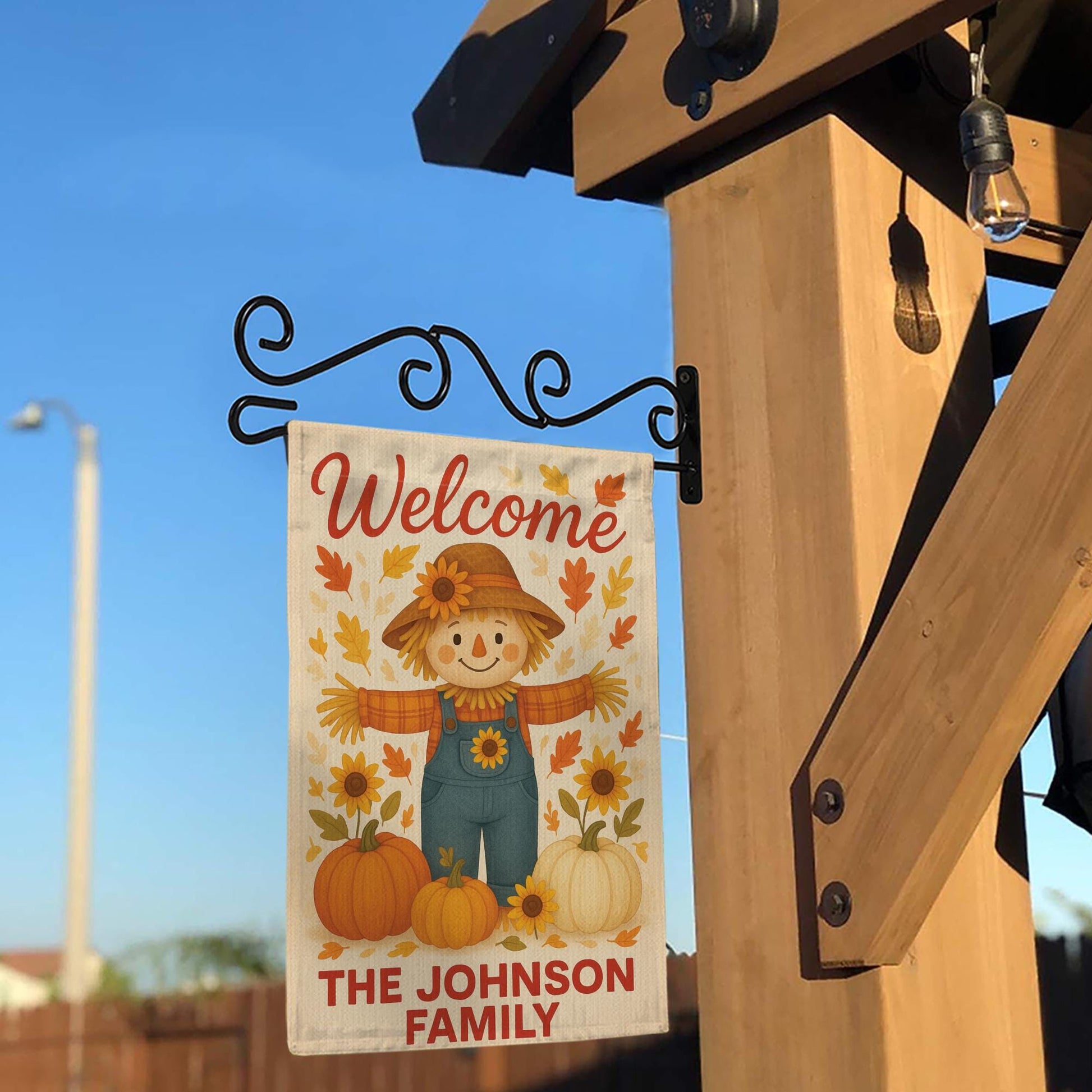 Personalized Scarecrow Garden Flag, Custom Fall Yard Sign, Pumpkin Autumn Decor, Welcome Family Name Flag, Thanksgiving Outdoor