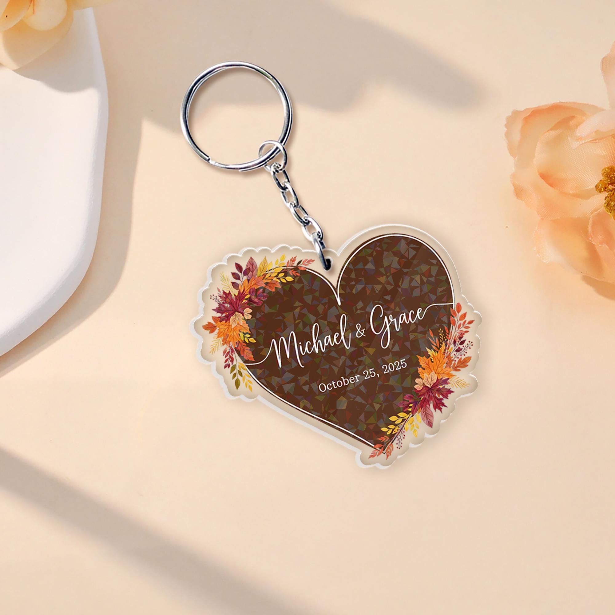Custom Couple Keychain, Personalized Heart Keyring with Names & Date, Wedding Anniversary Gift, Romantic Keepsake, Engagement Favor