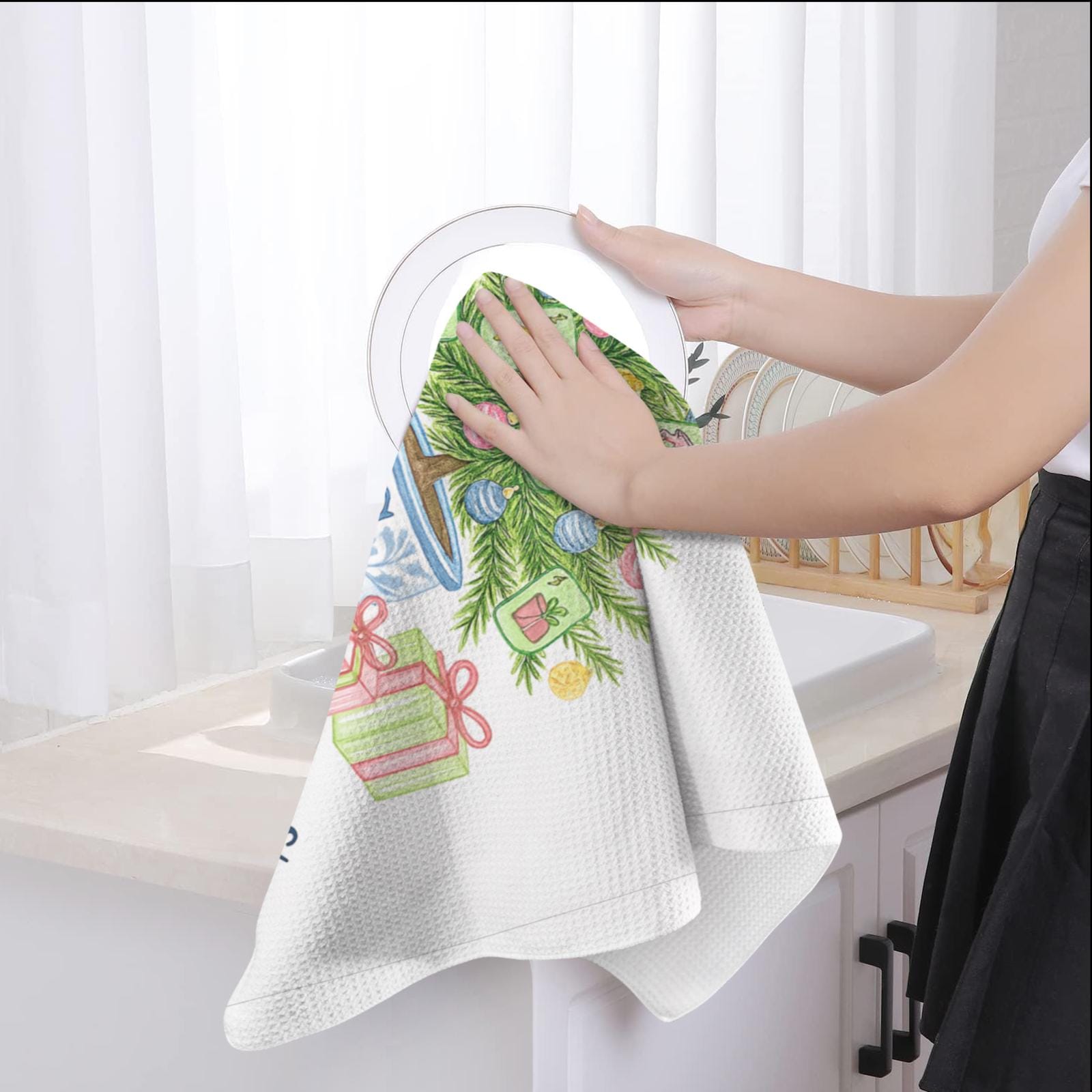 Custom Chinoiserie Mahjong Christmas Kitchen Towel | Personalized Blue and White Holiday Tea Towel | Festive Gift for Mahjong Lovers