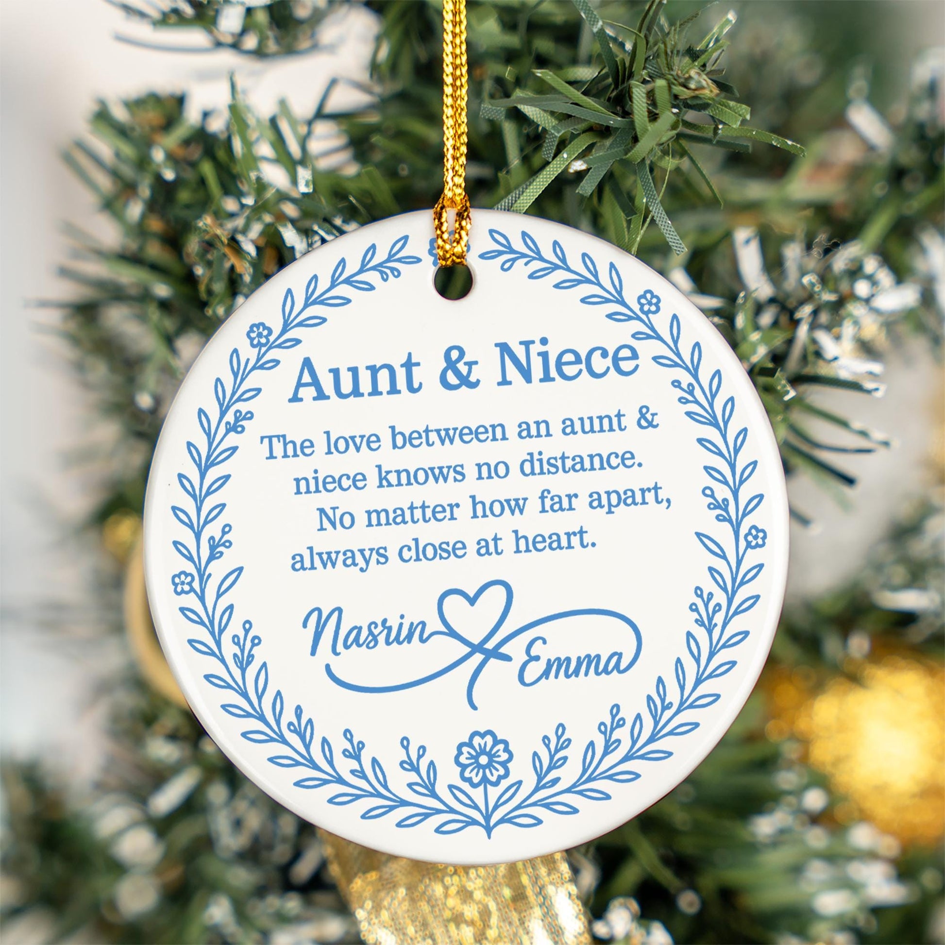 Custom Aunt and Niece Ceramic Ornament: Chinoiserie Keepsake