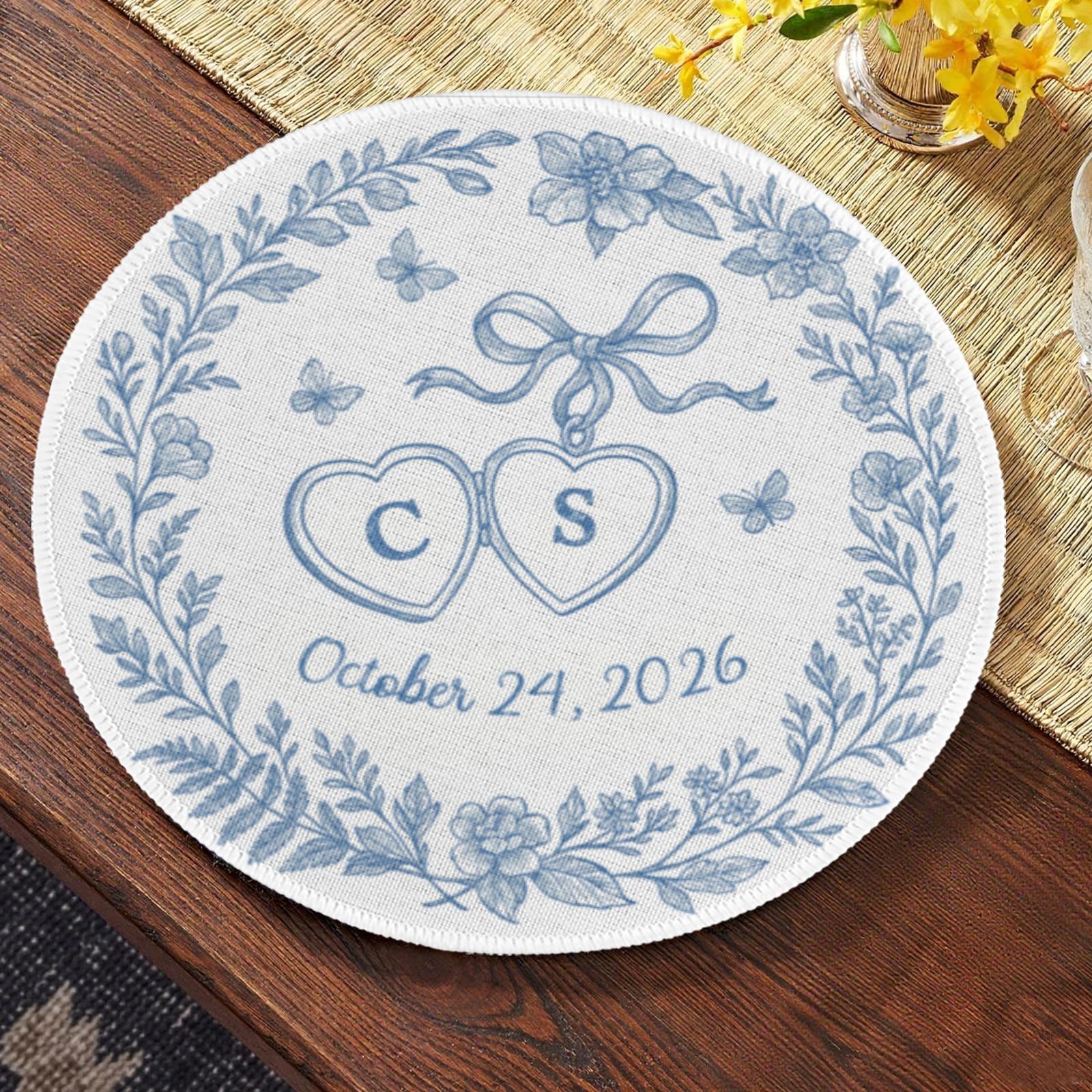 Custom Chinoiserie Wedding Placemat: Blue & White Monogram Table Decor
