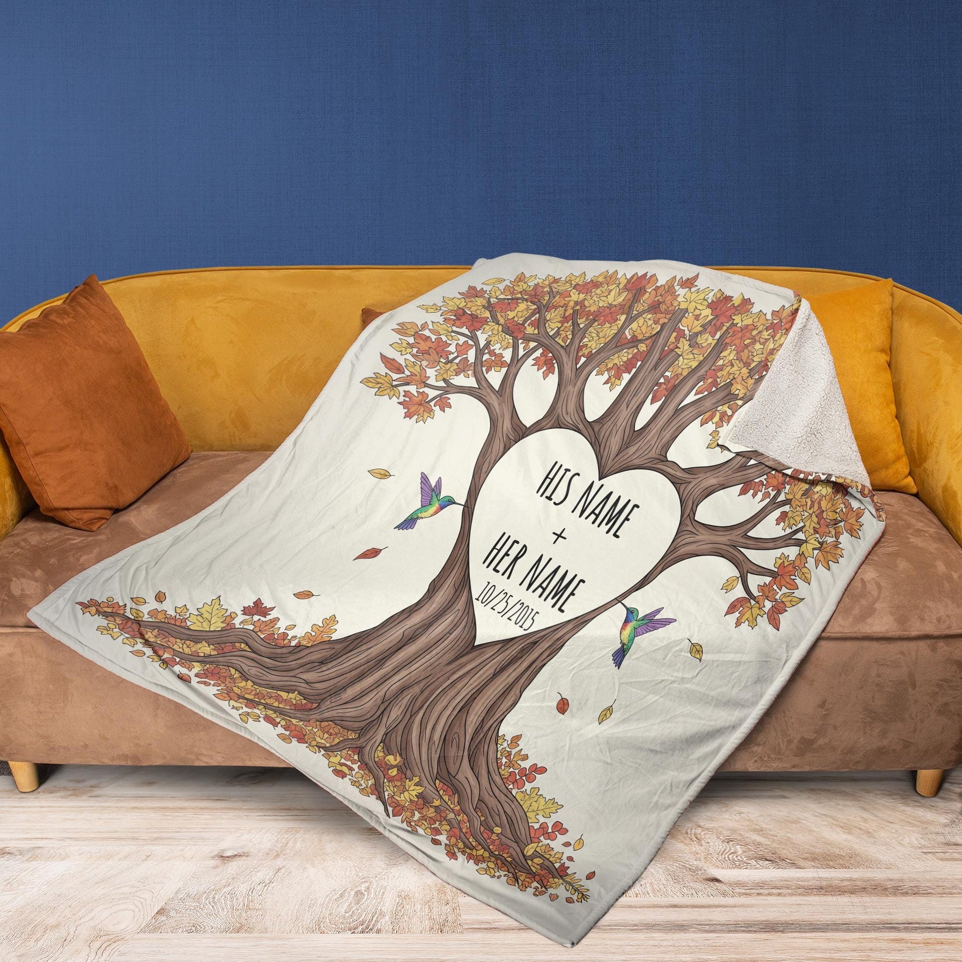Personalized Couple Blanket with Tree & Names | Custom Wedding Gift, Anniversary Throw, Romantic Fall Decor, Love Story Keepsake