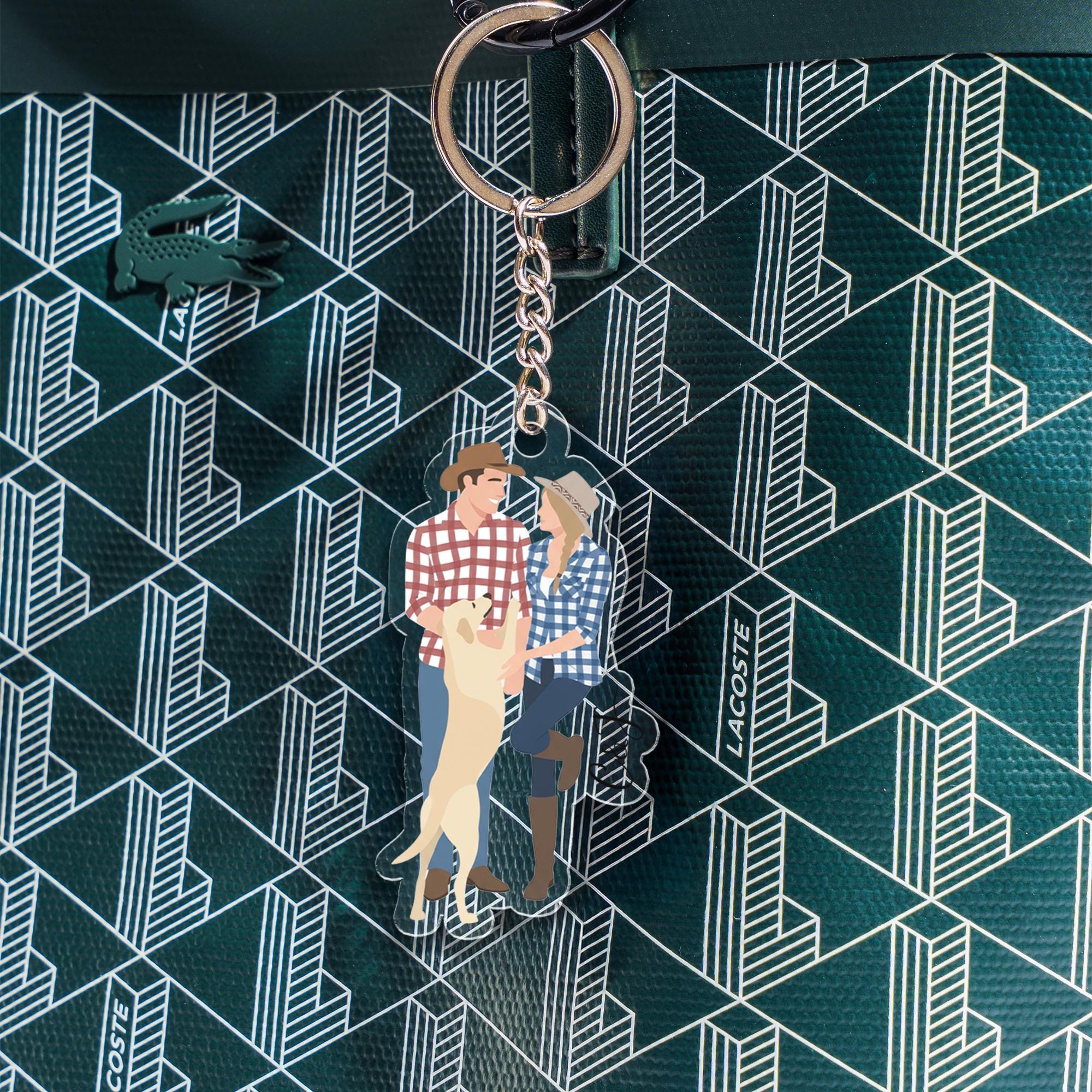 Custom Couple & Pet Keychain: Personalized Acrylic Illustration