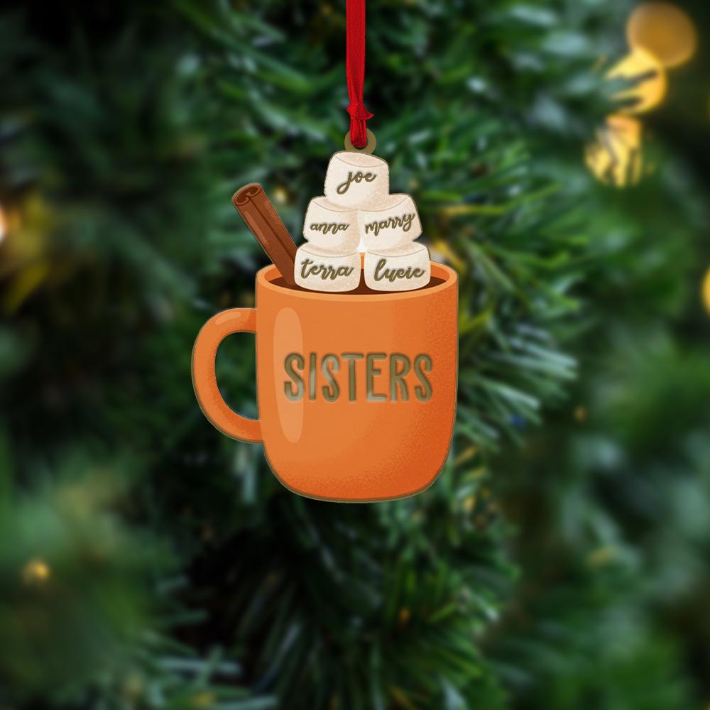 Personalized Sisters Ornament: Custom Hot Cocoa Mug, Sibling Gift