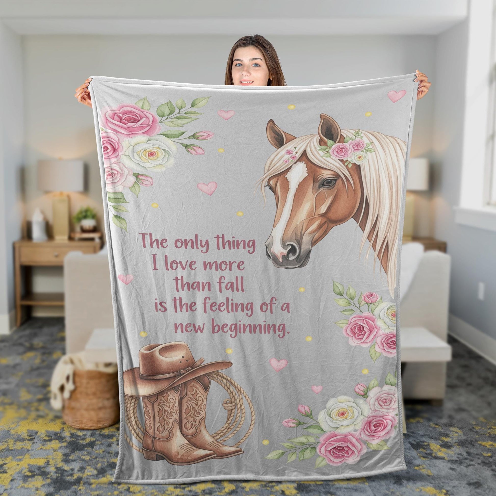Cowgirl Boots & Horse Blanket: Western Fall Throw, Farmhouse Decor