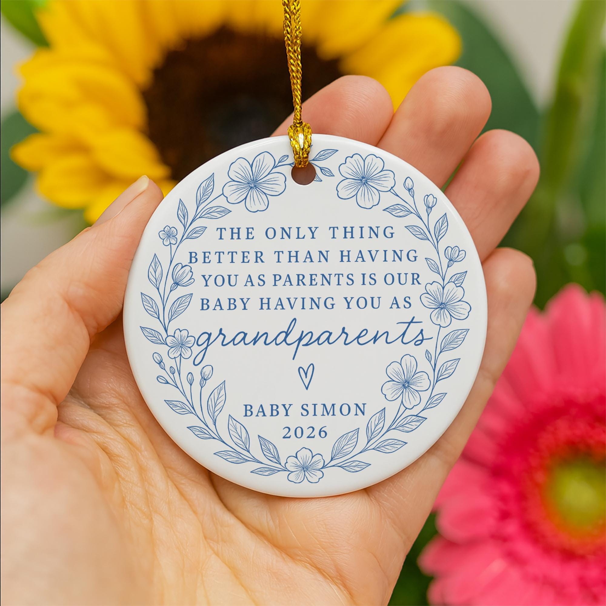 Grandparent Ornament – Custom Ceramic Pregnancy Announcement Baby Reveal Gift - 587GG37DHA