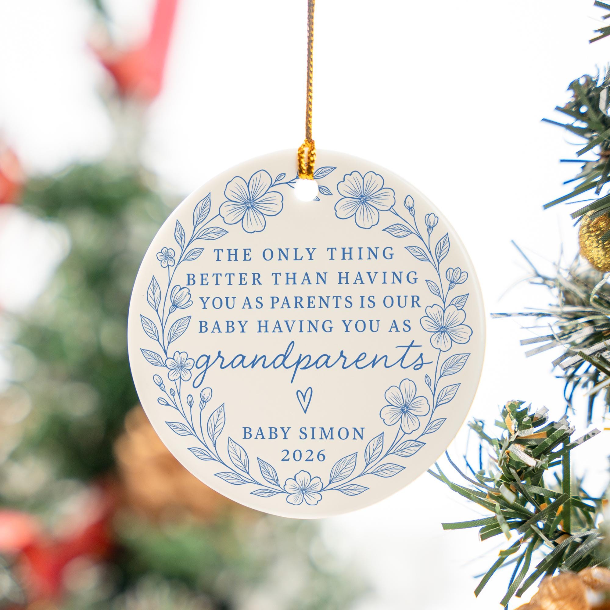 Grandparent Ornament – Custom Ceramic Pregnancy Announcement Baby Reveal Gift - 587GG37DHA