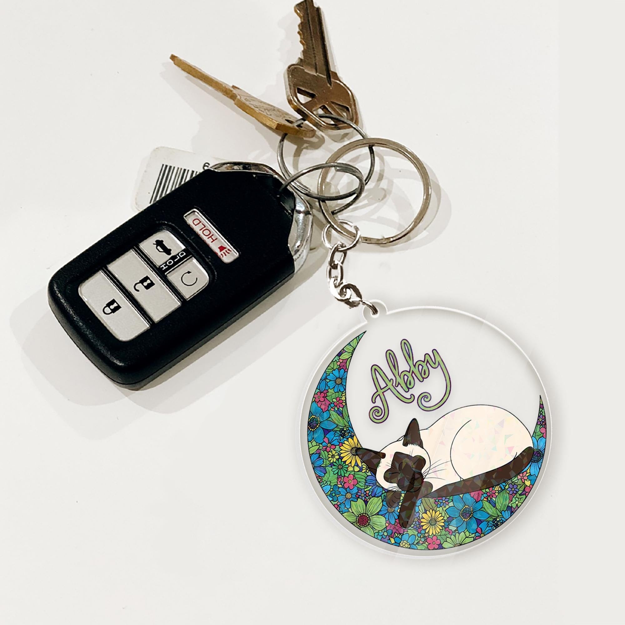 Personalized Siamese Cat Keychain: Custom Name Pet Keyring
