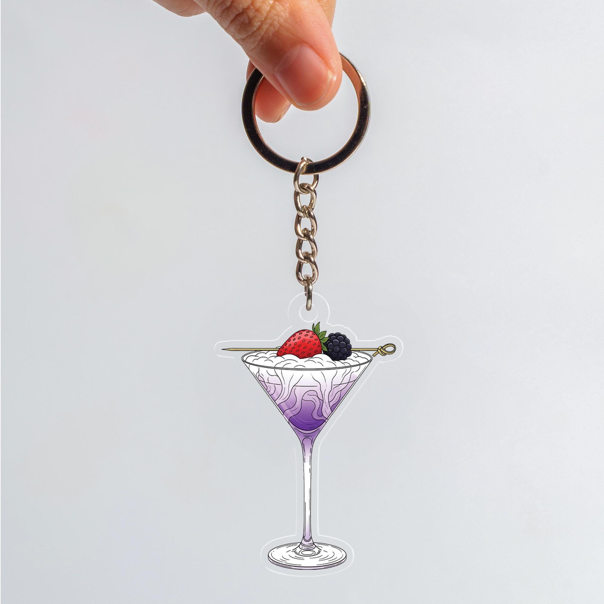 Cocktail Drink Keychain – Cute Acrylic Martini Glass Charm with Berries, Bar Accessory, Gift for Cocktail Lovers & Party Favor