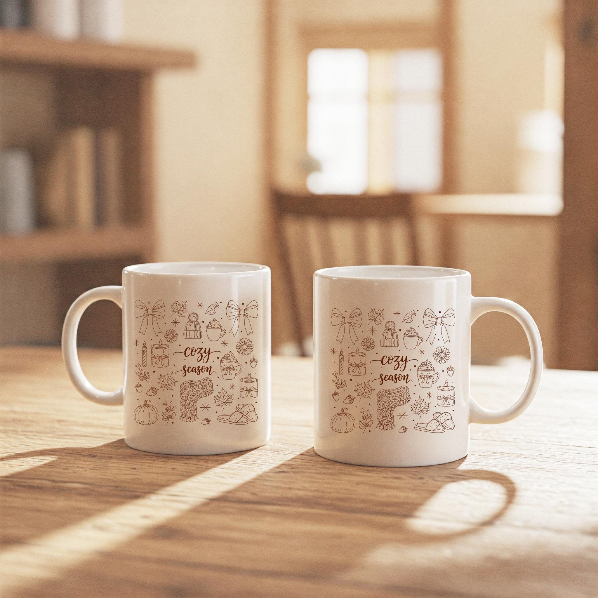 Cozy Season Mug – Fall and Winter Coffee Cup, Cute Holiday Gift, Autumn Pumpkin Hot Chocolate Tea Mug, Seasonal Cozy Kitchen Decor