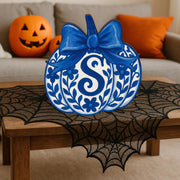 Custom Chinoiserie Pumpkin Wooden Block - Blue and White Fall Decor, Personalized Monogram Pumpkin, Elegant Autumn Home Accent