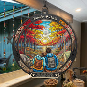 Custom Camping Couple Ornament | Personalized Fall Suncatcher | Hiking Gift for Him Her | Romantic Sunset Forest Ornament