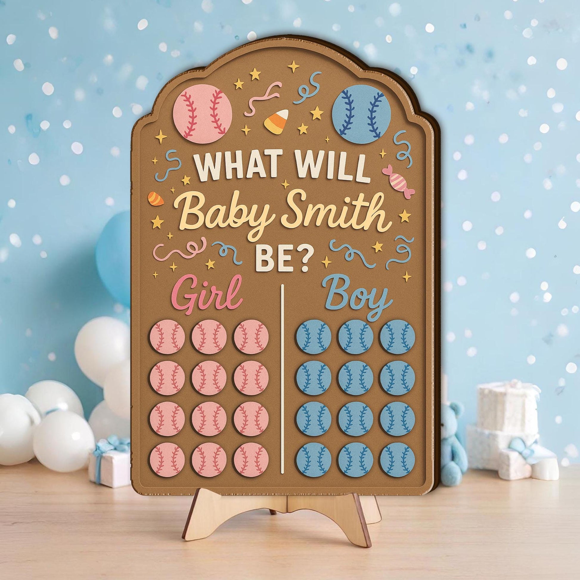 Gender Reveal Guessing Game Board: Personalized Baby Shower Baseball Party Decoration