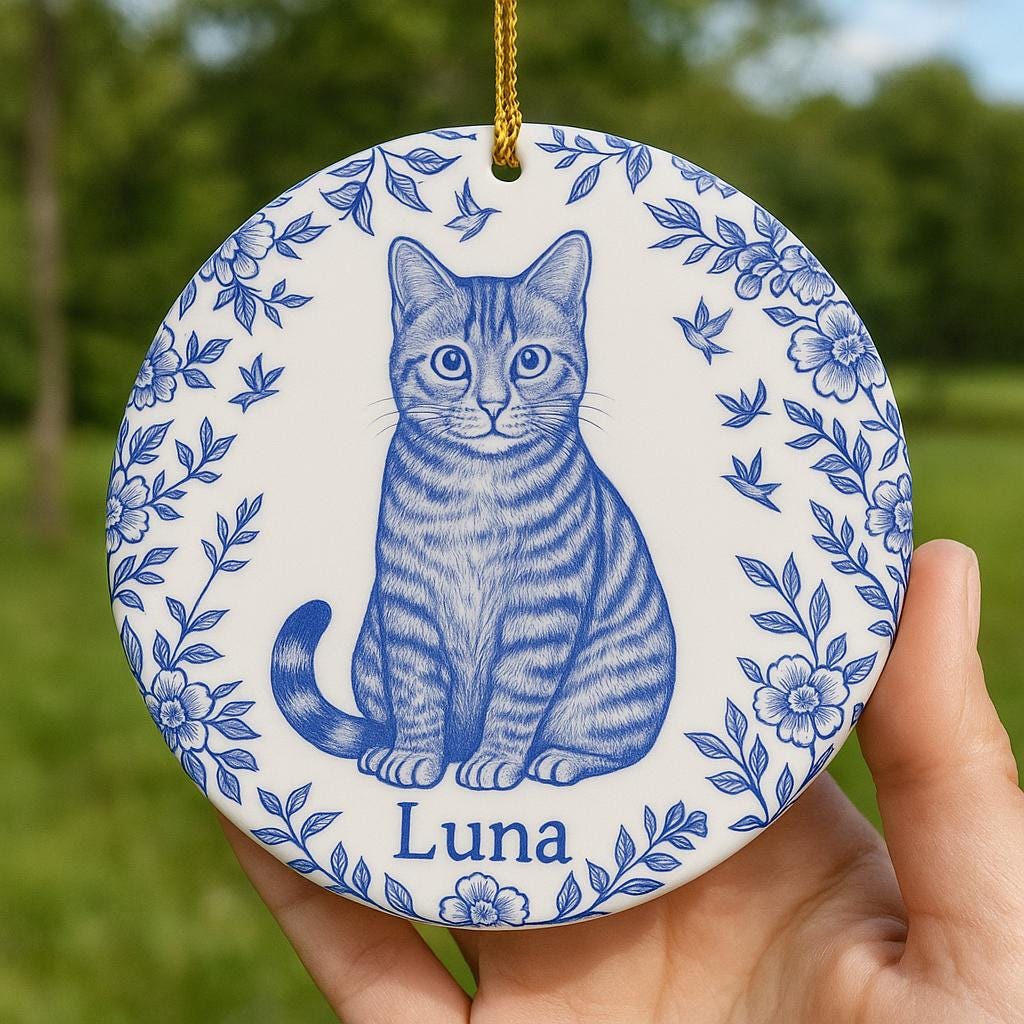 Custom Chinoiserie Pet Ornament: Personalized Ceramic Keepsake